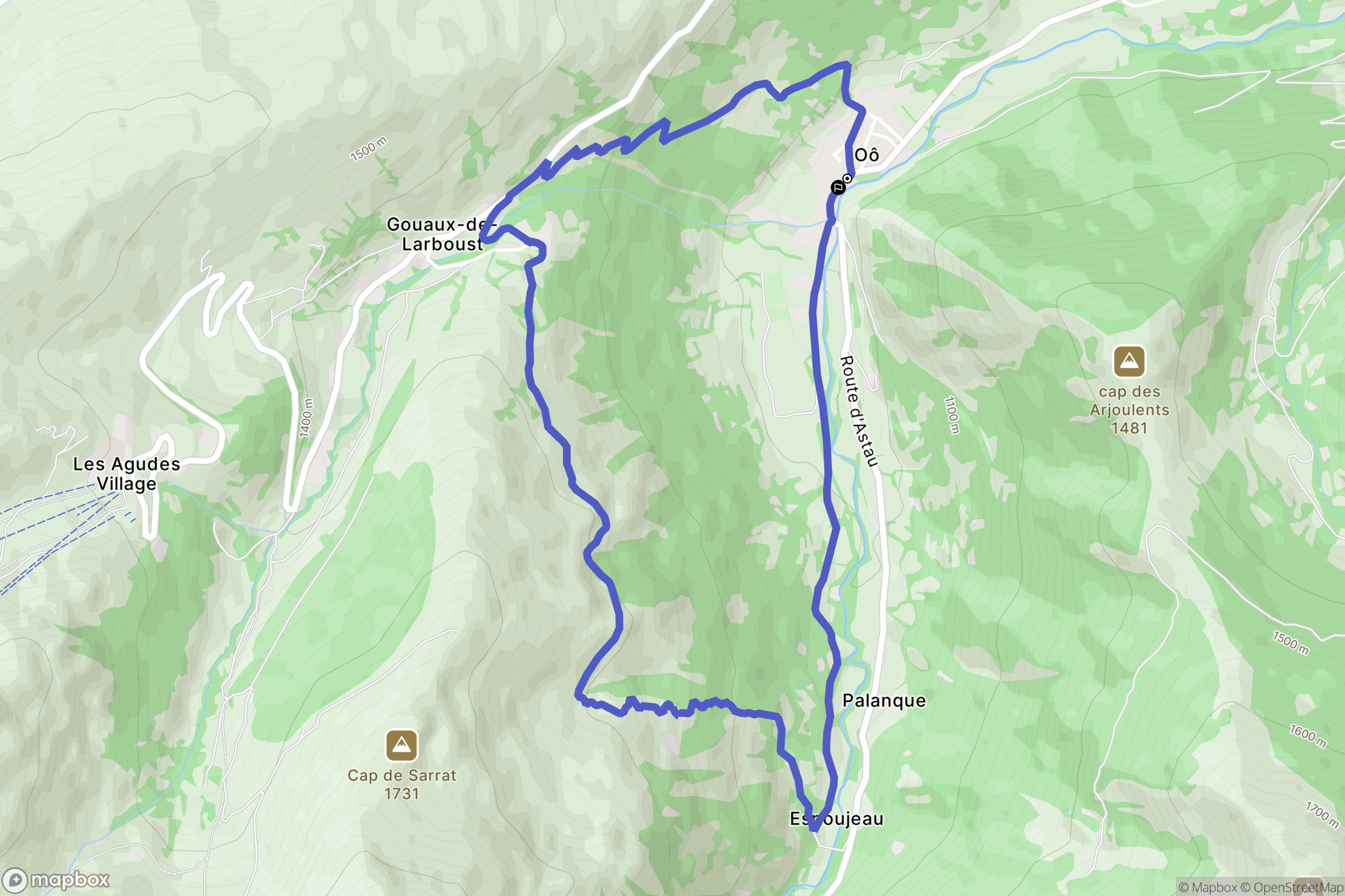 Oô : carte du parcours de randonnée - France