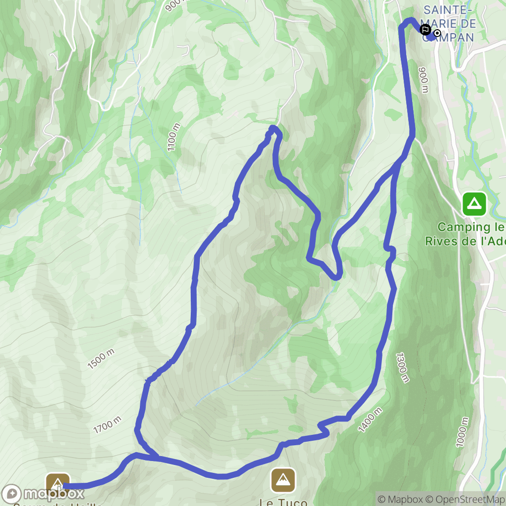 Campan : carte du parcours de randonnée - France