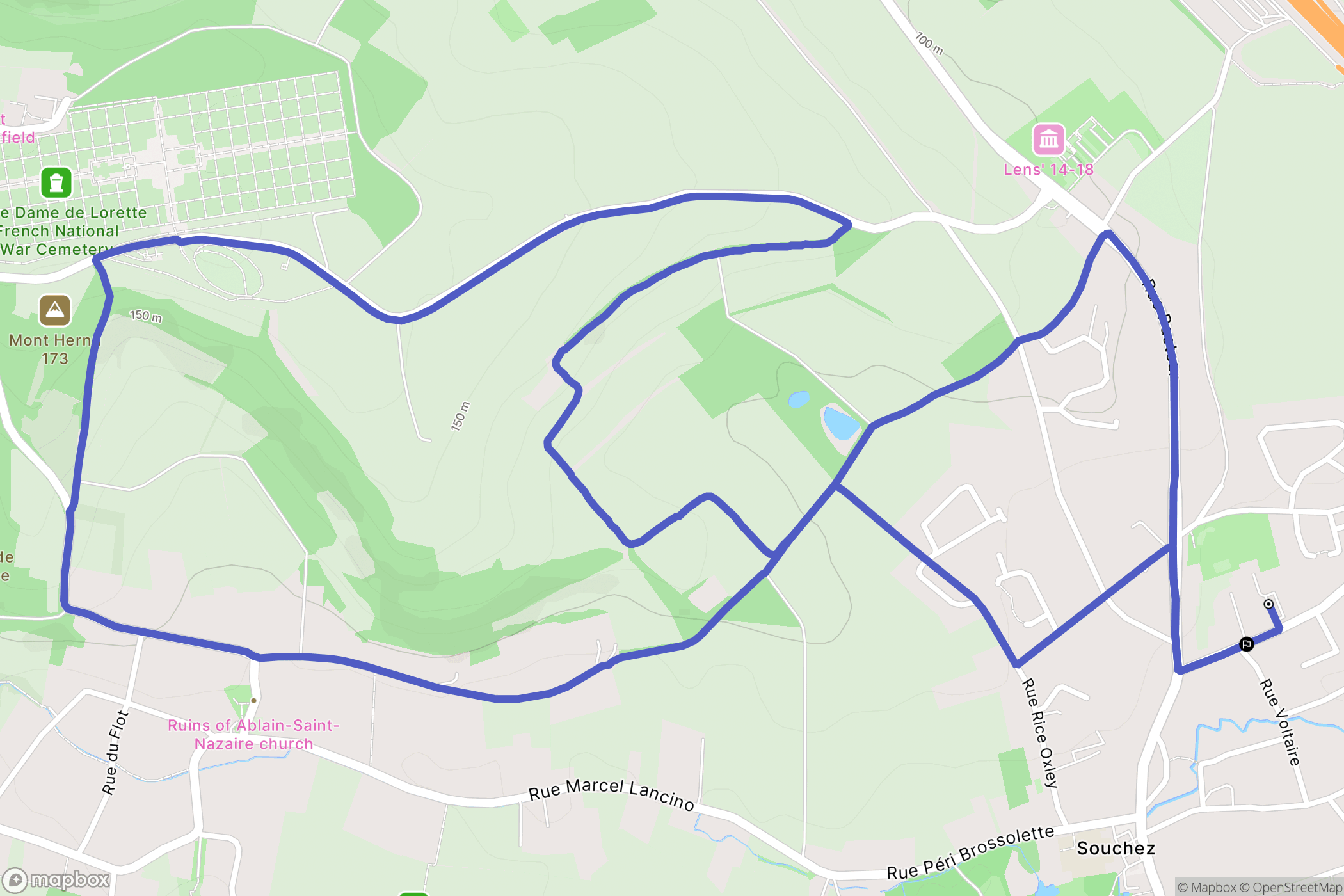 Souchez : carte du parcours de randonnée - France