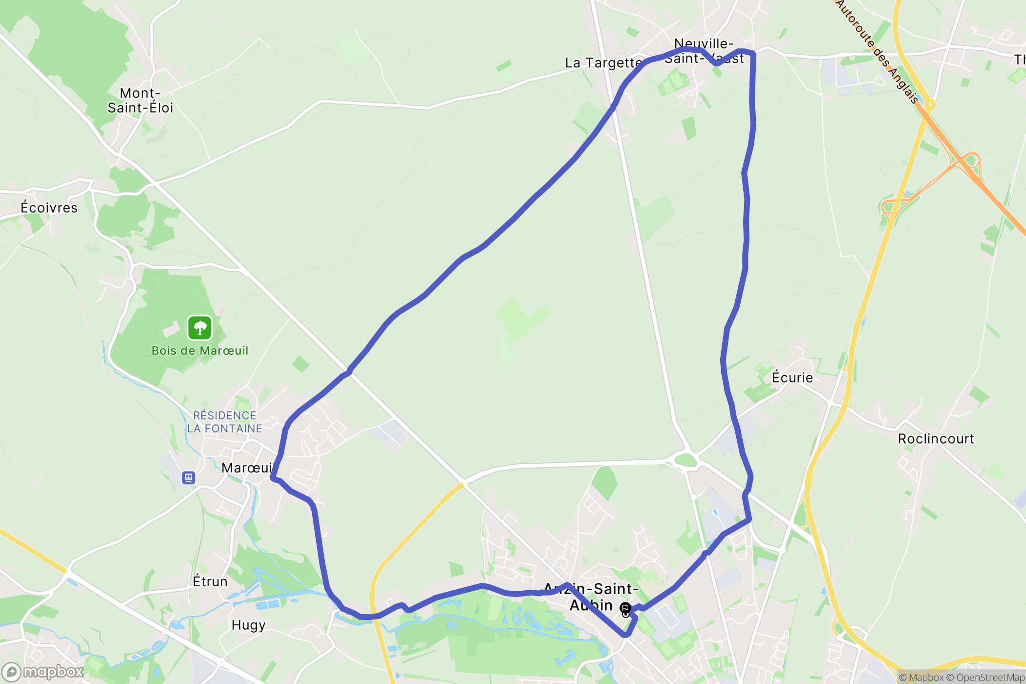Anzin-Saint-Aubin : carte du parcours de randonnée - France