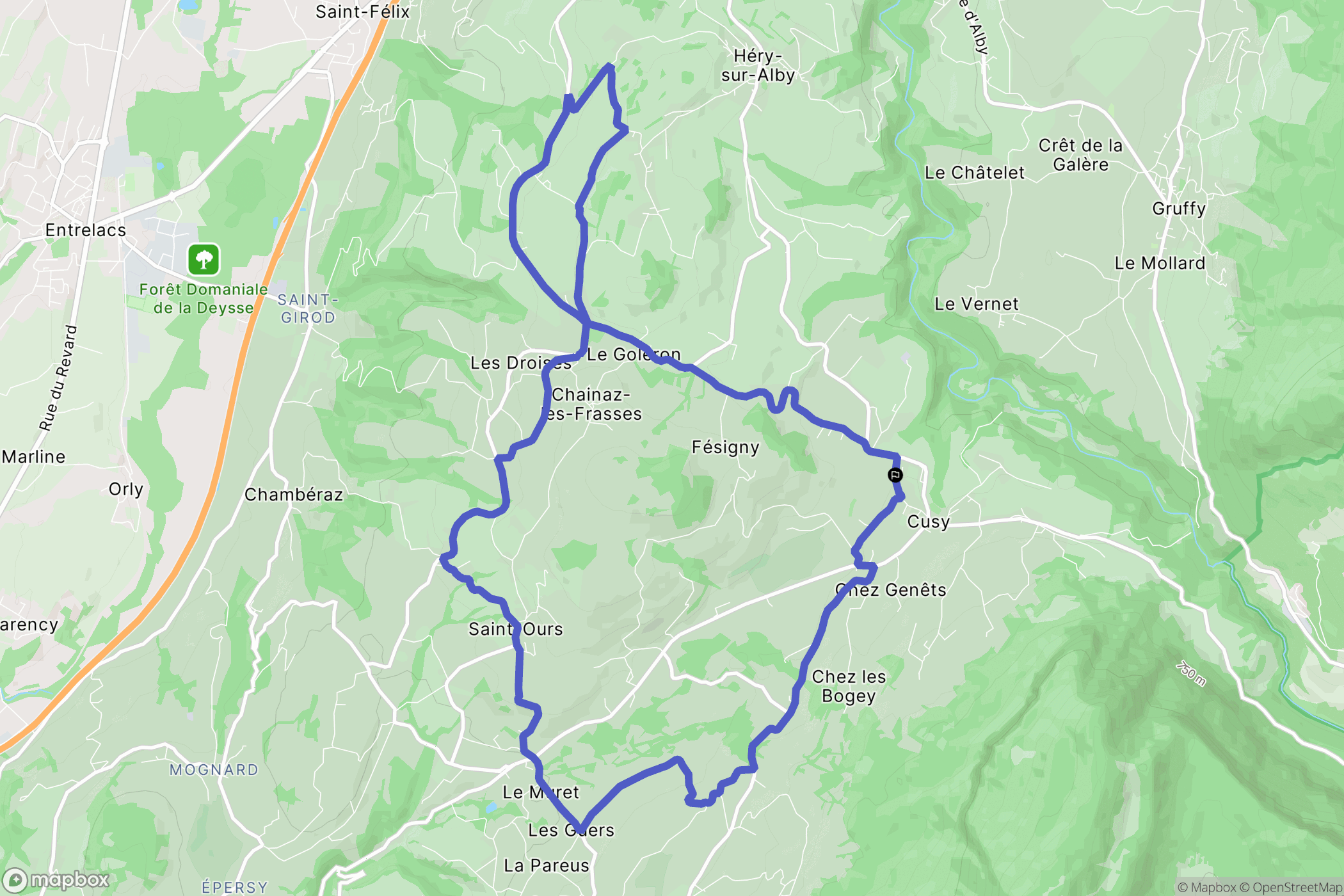 Cusy : carte du parcours de randonnée - France
