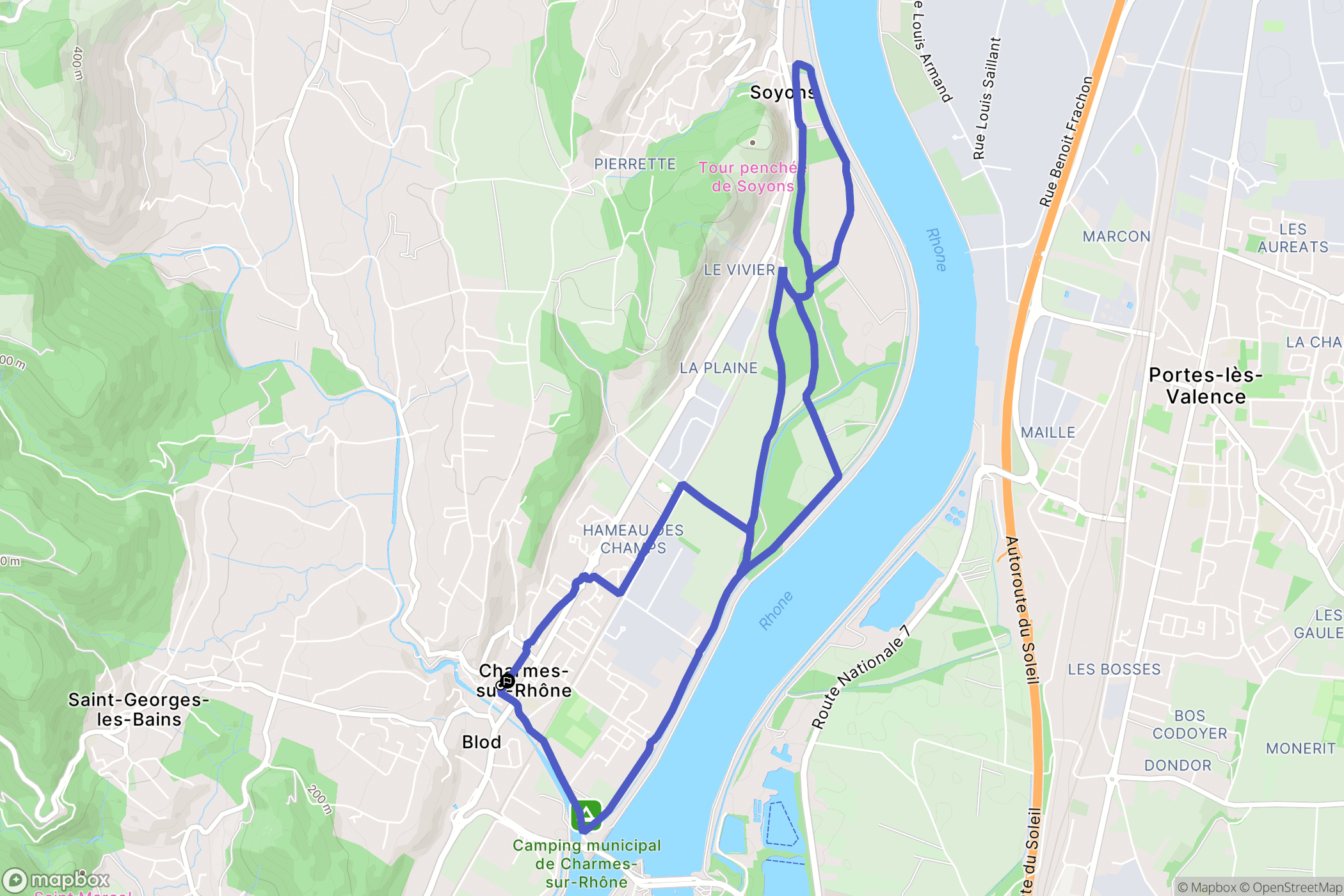 Charmes-sur-Rhône : carte du parcours de randonnée - France