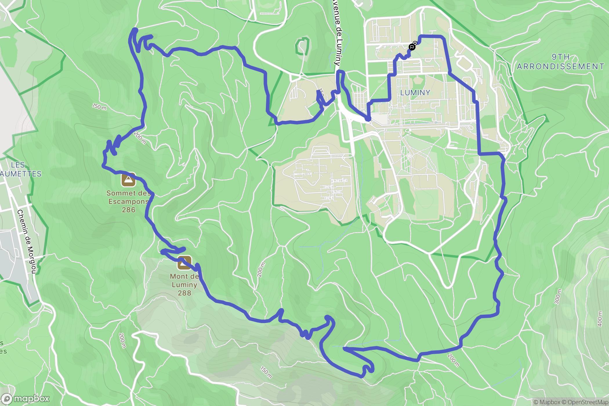Marseille : carte du parcours de randonnée - France