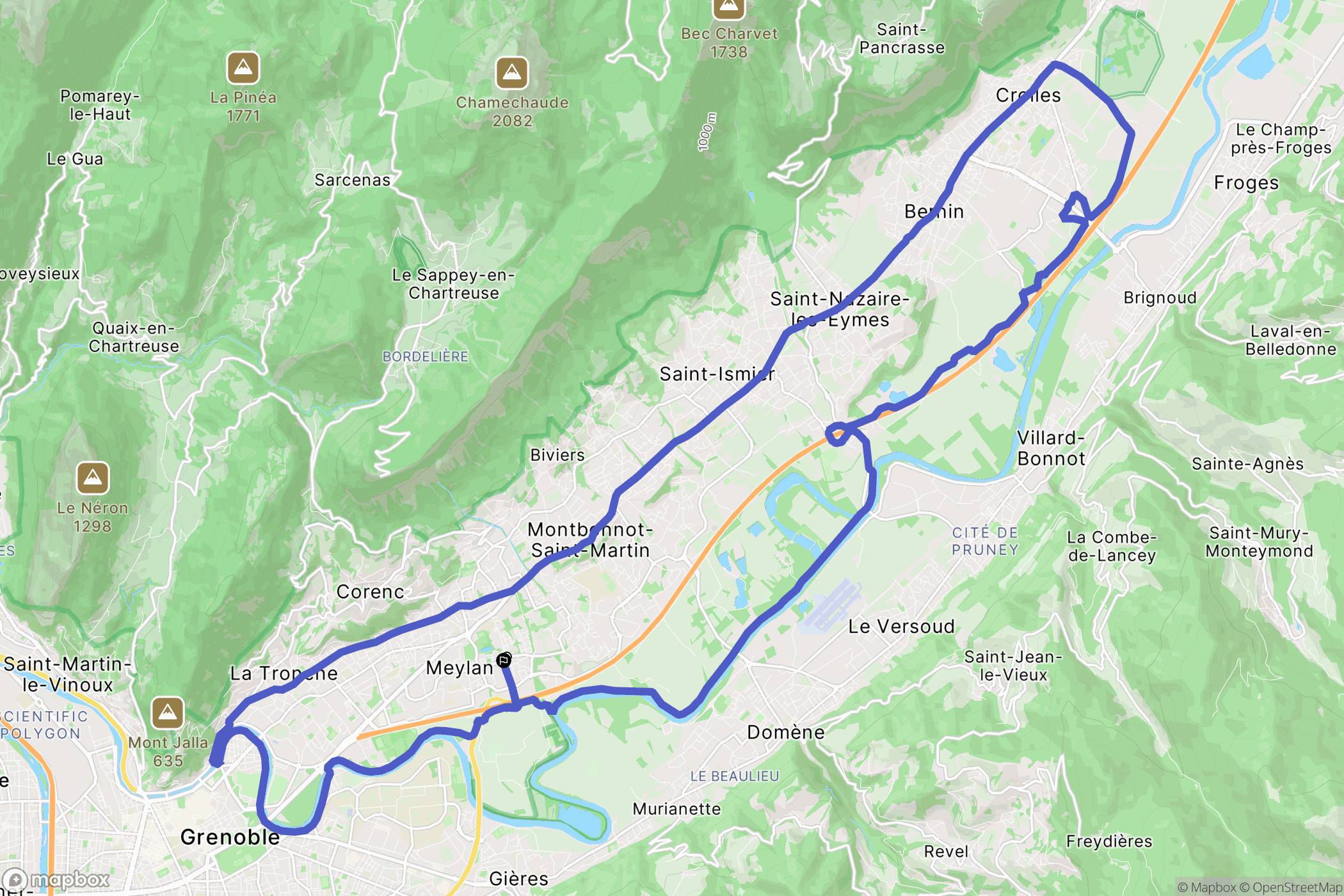 Meylan : carte du parcours de randonnée - France