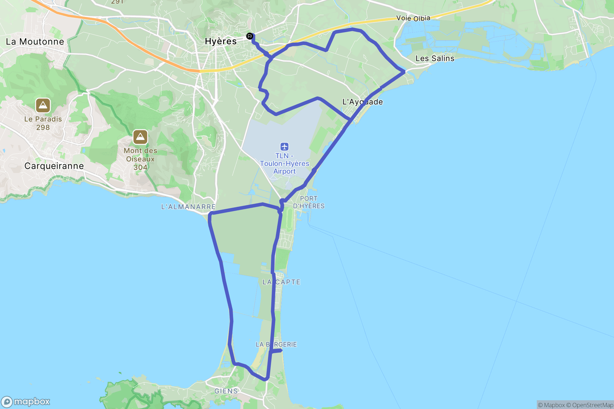 Hyères : carte du parcours de randonnée - France