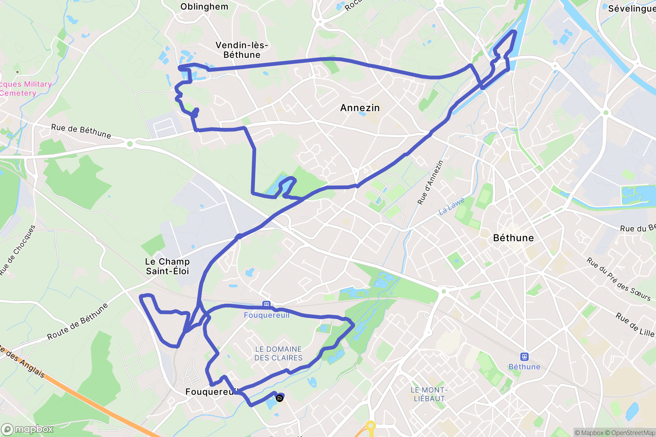 Fouquières-lès-Béthune : carte du parcours de randonnée - France