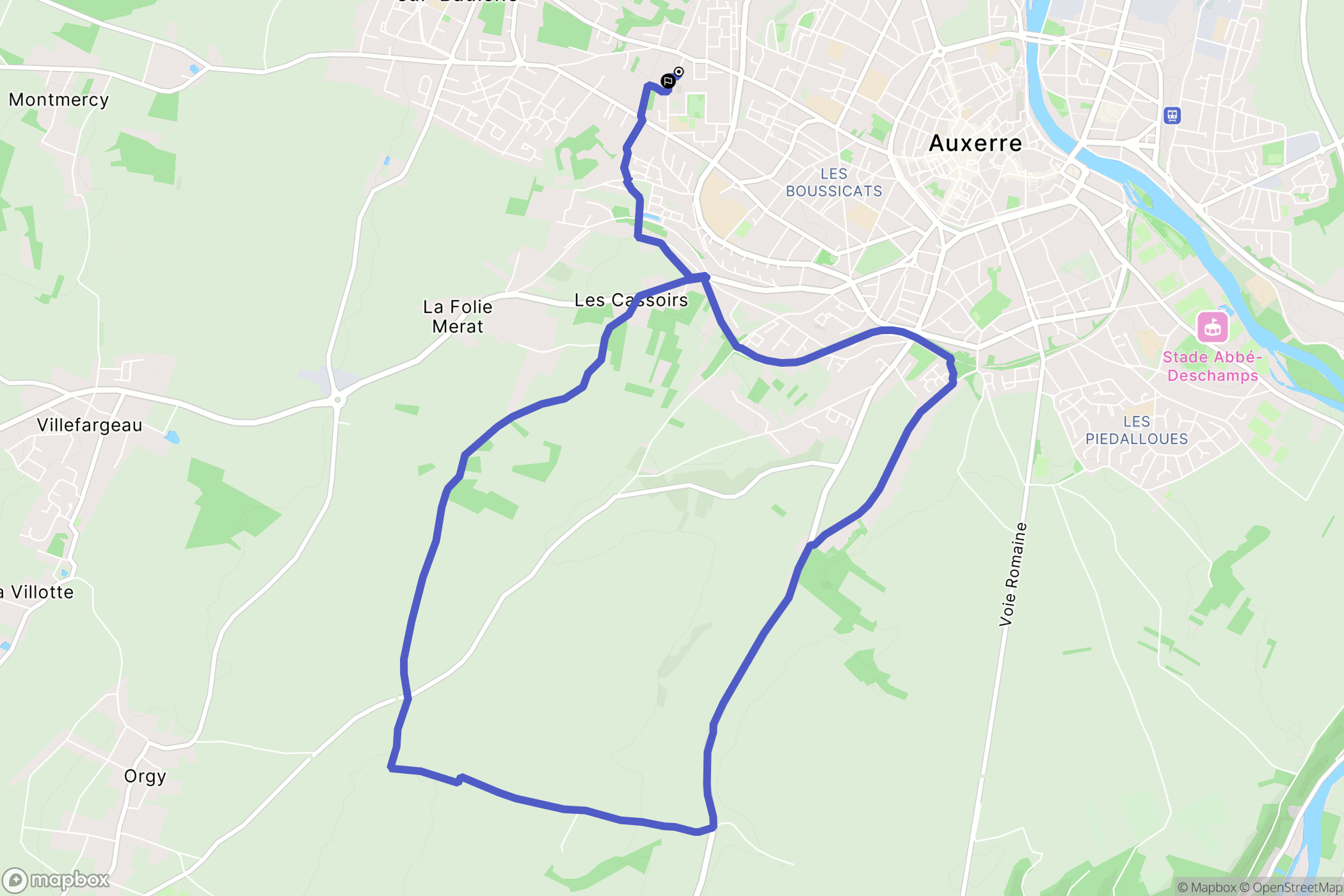 Auxerre : carte du parcours de randonnée - France