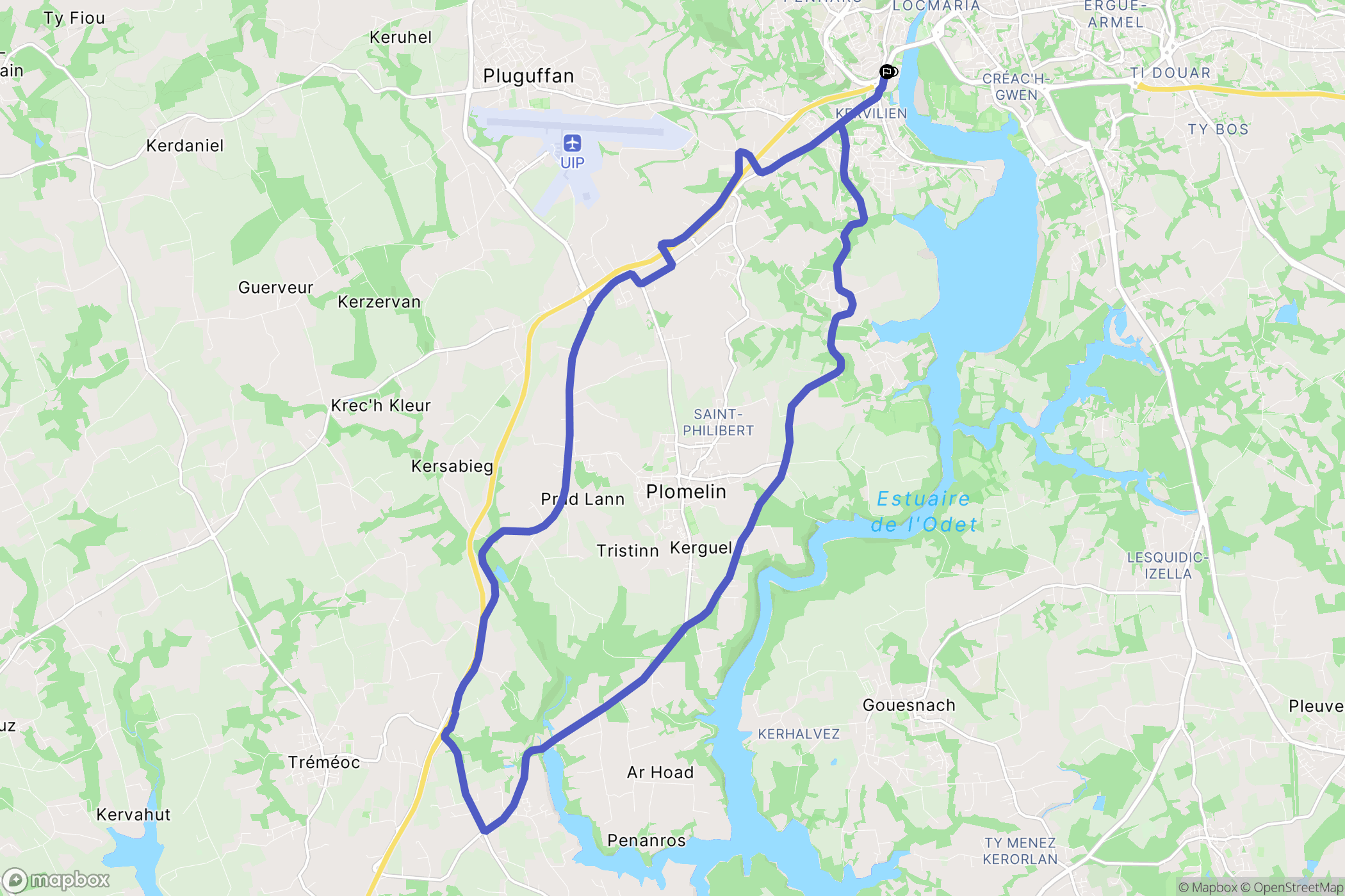 Quimper : carte du parcours de randonnée - France