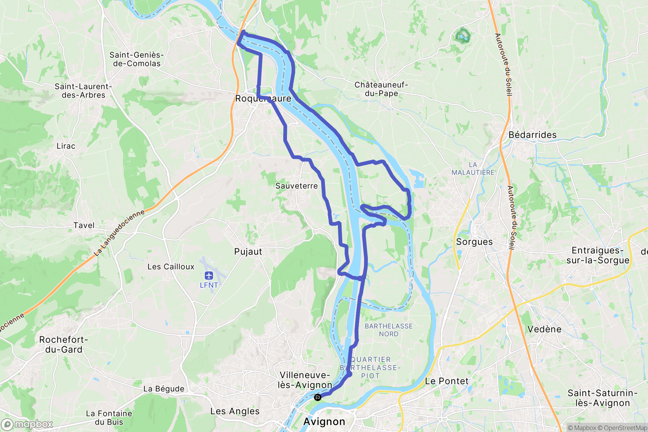 Avignon : carte du parcours de randonnée - France