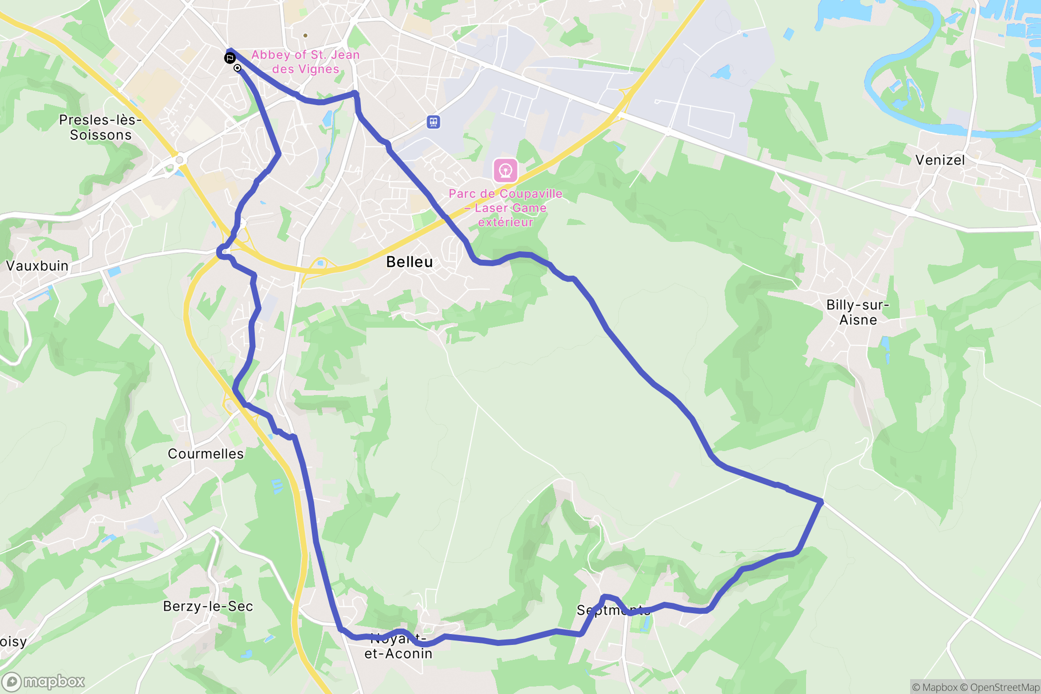 Soissons : carte du parcours de randonnée - France