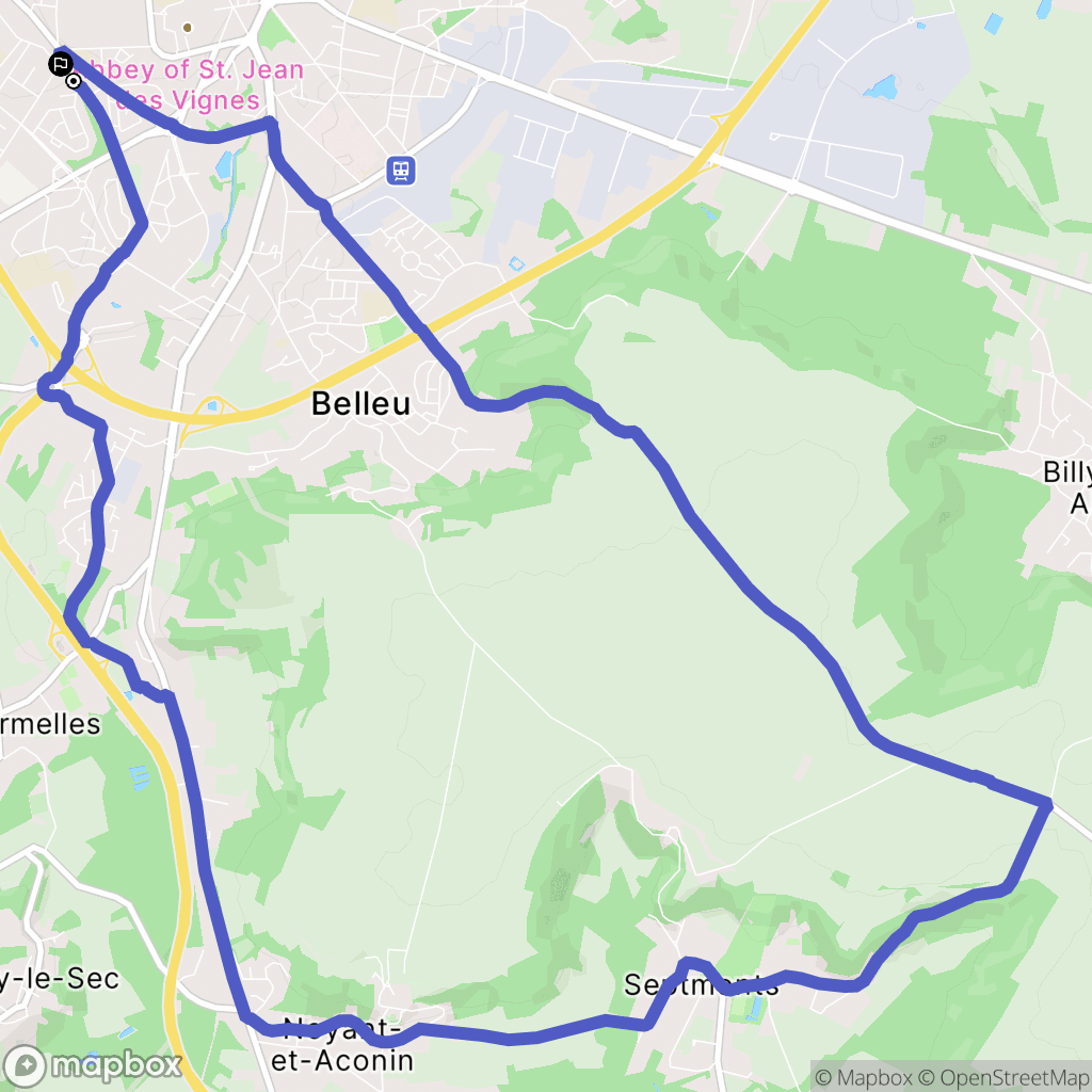 Soissons : carte du parcours de randonnée - France