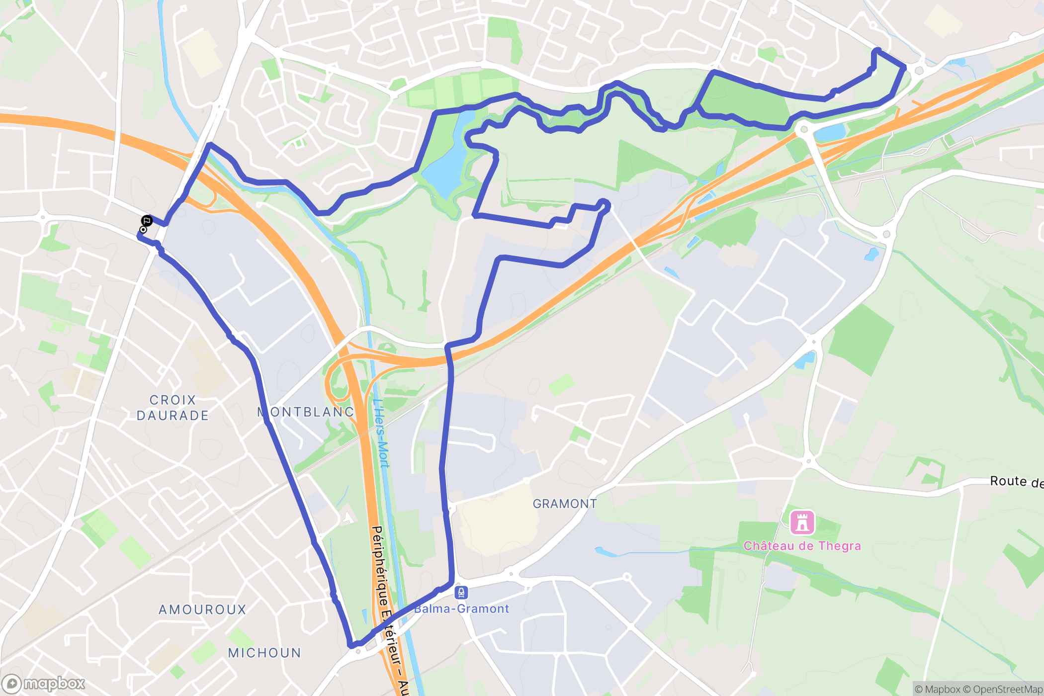 Toulouse : carte du parcours de randonnée - France