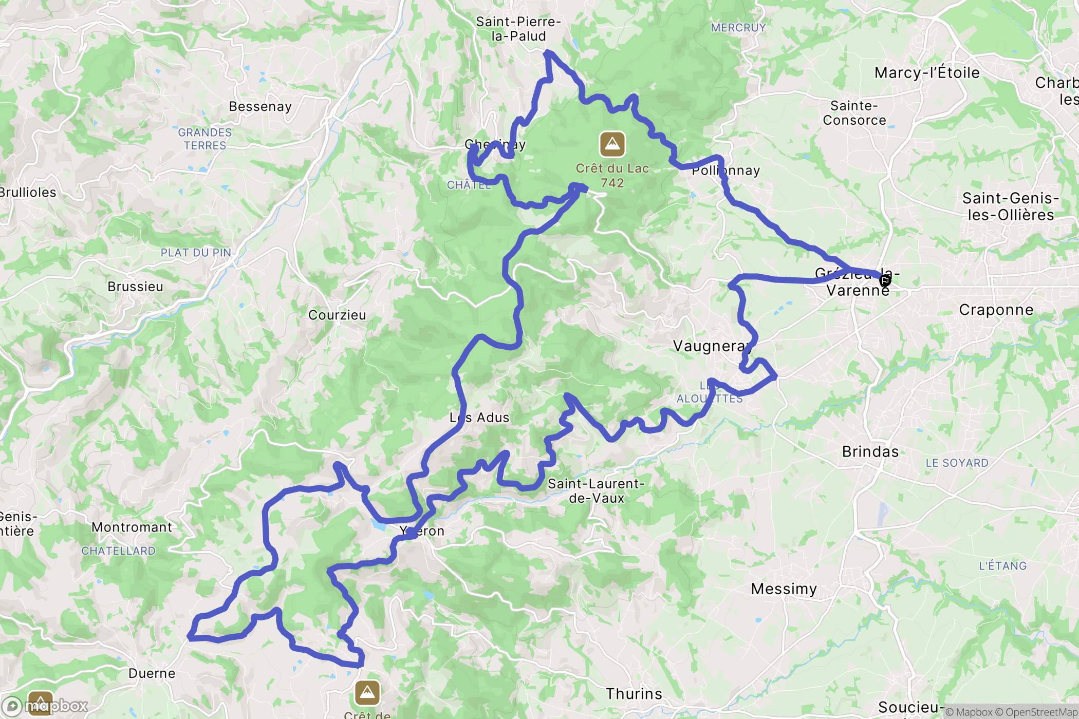 Grézieu-la-Varenne : carte du parcours de randonnée - France