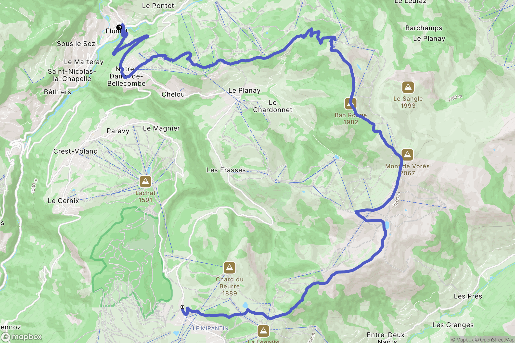 Hauteluce : carte du parcours de randonnée - France