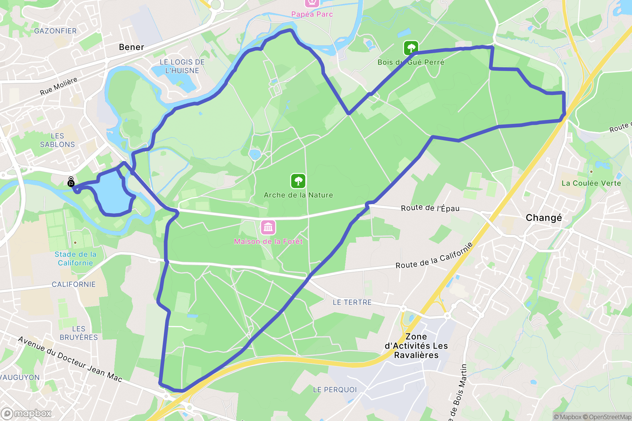Le Mans : carte du parcours de randonnée - France