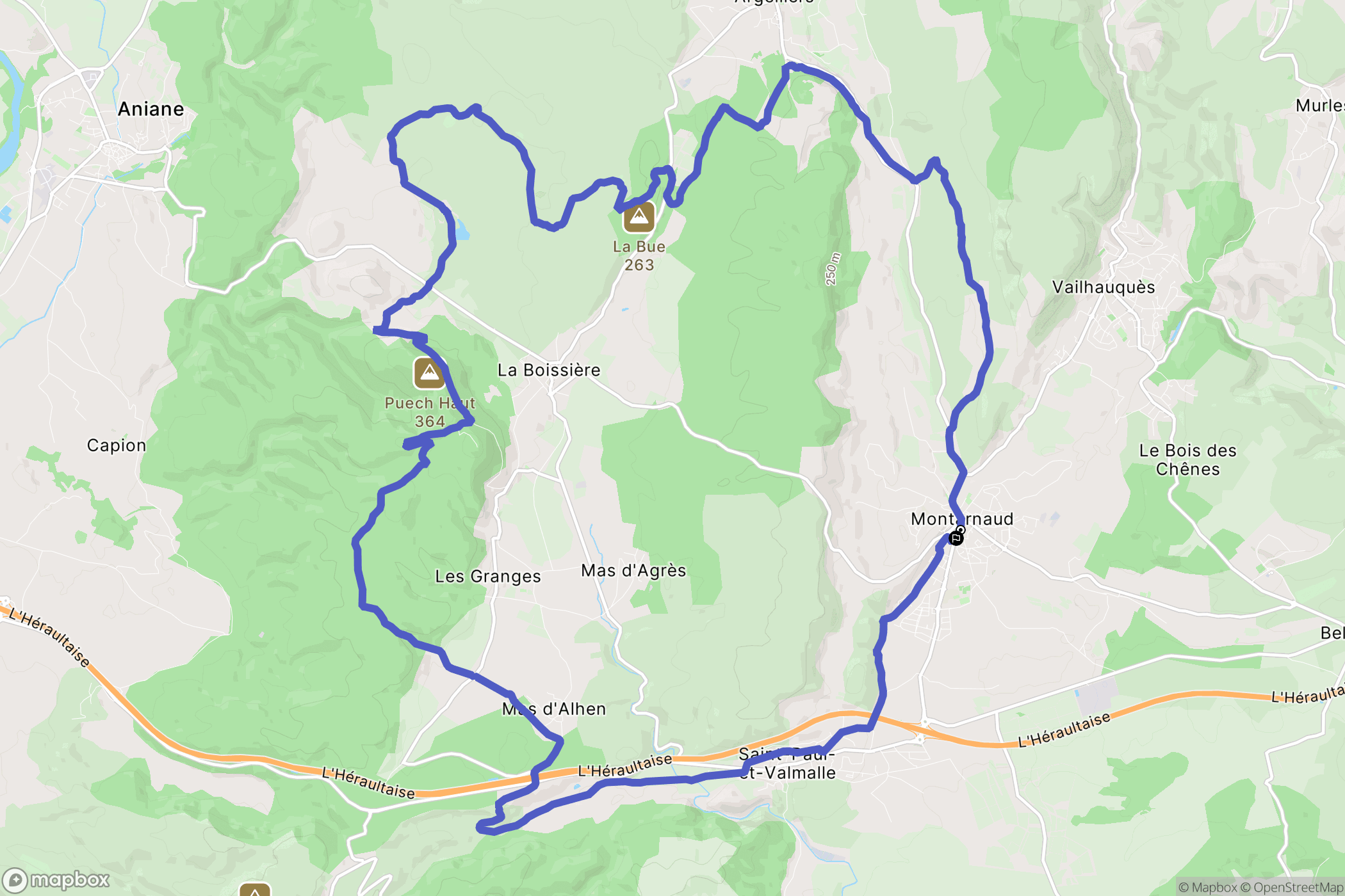 Montarnaud : carte du parcours de randonnée - France