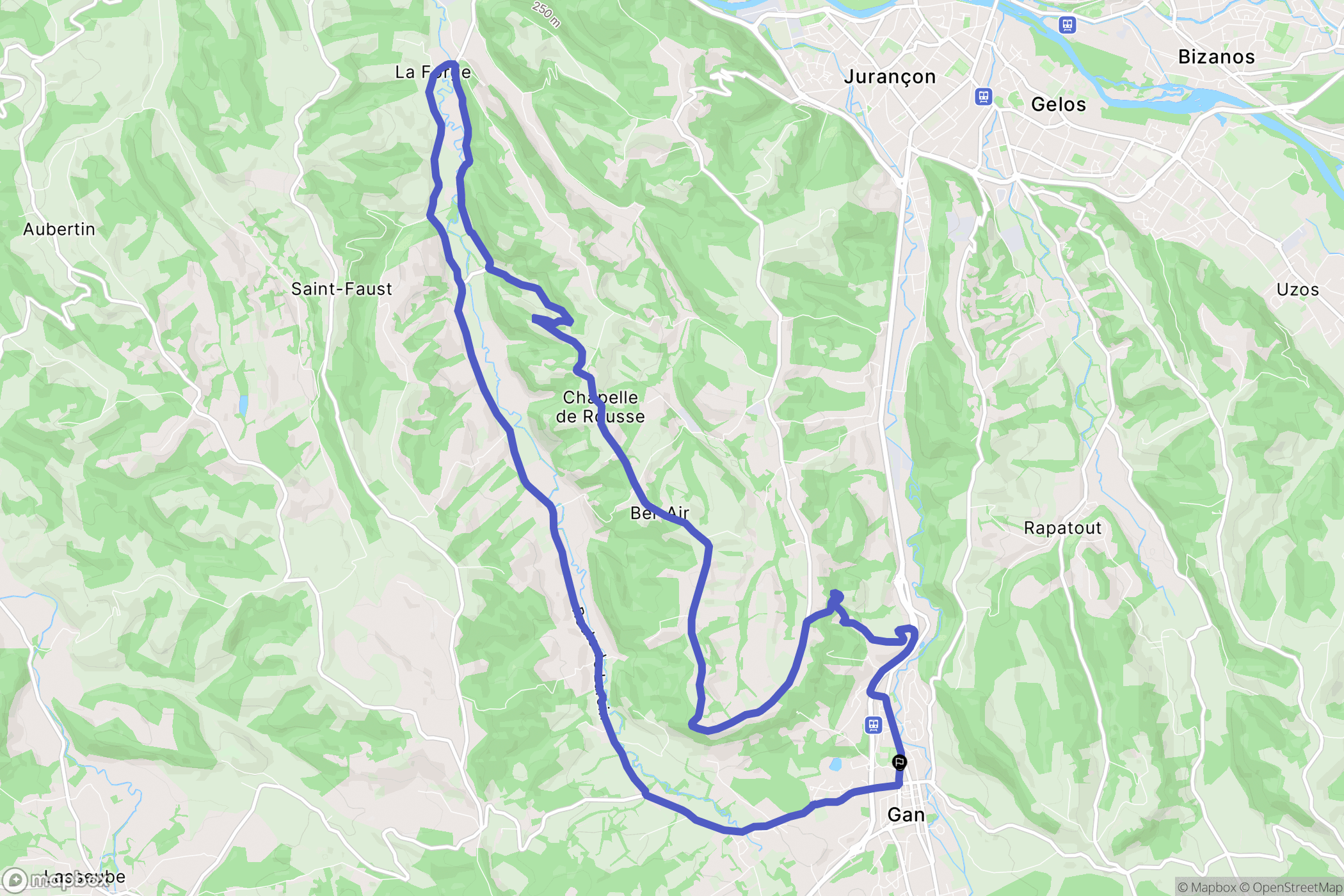 Gan : carte du parcours de randonnée - France