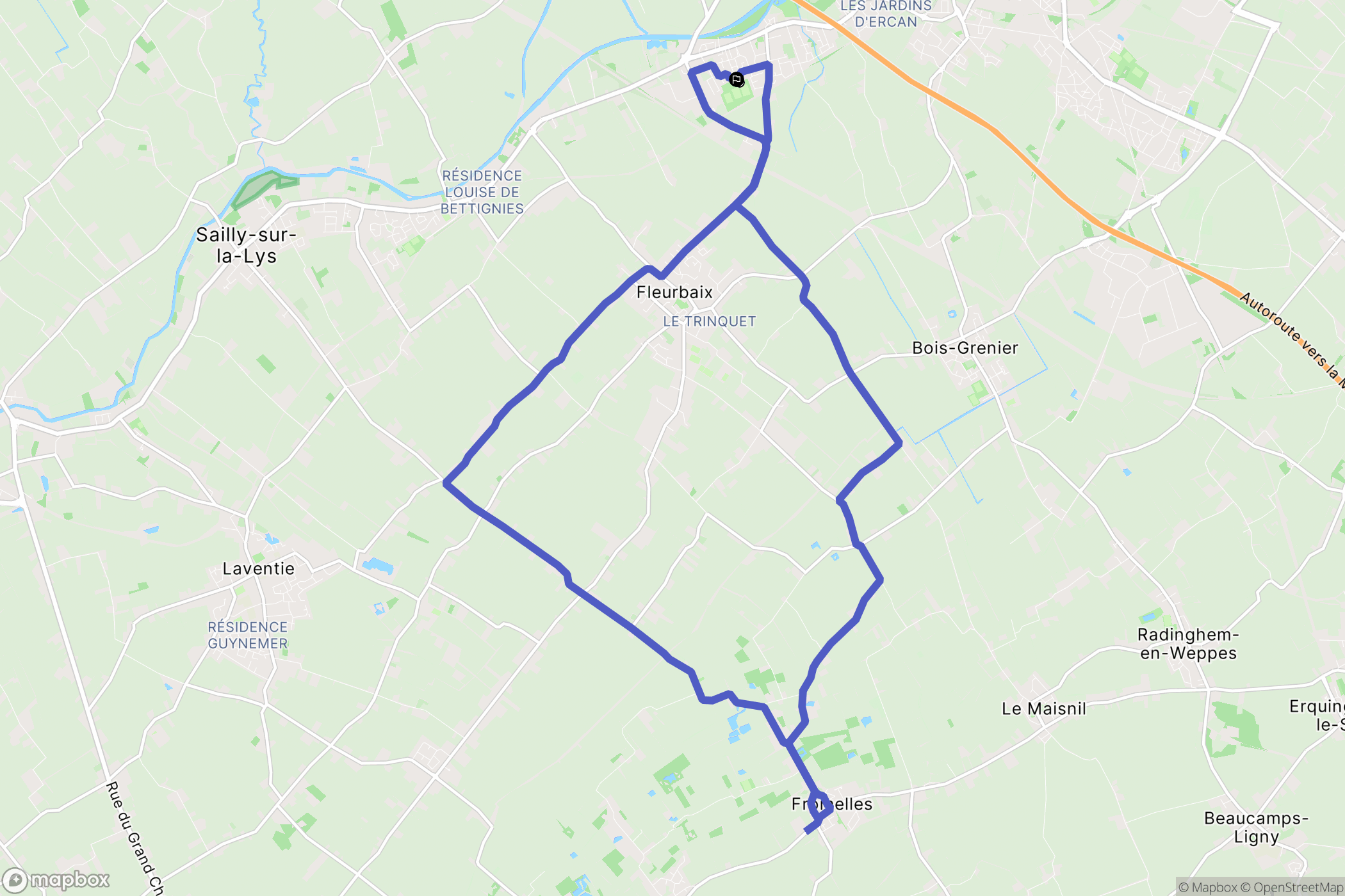 Erquinghem-Lys : carte du parcours de randonnée - France
