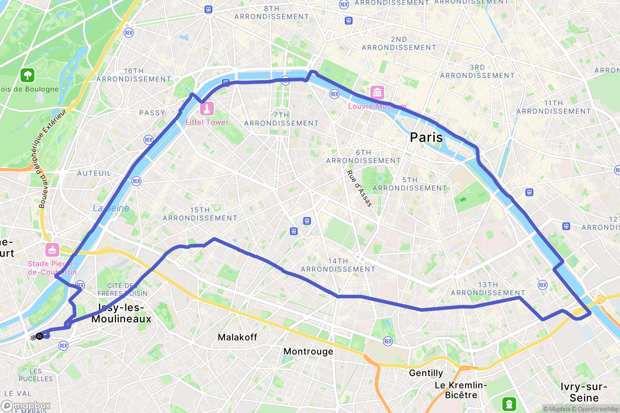 Issy-les-Moulineaux : carte du parcours de randonnée - France