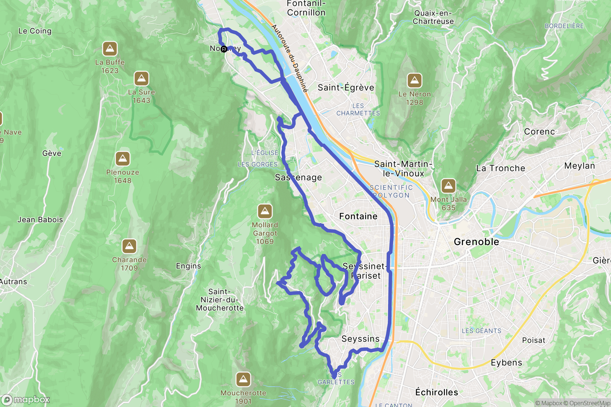 Noyarey : carte du parcours de randonnée - France