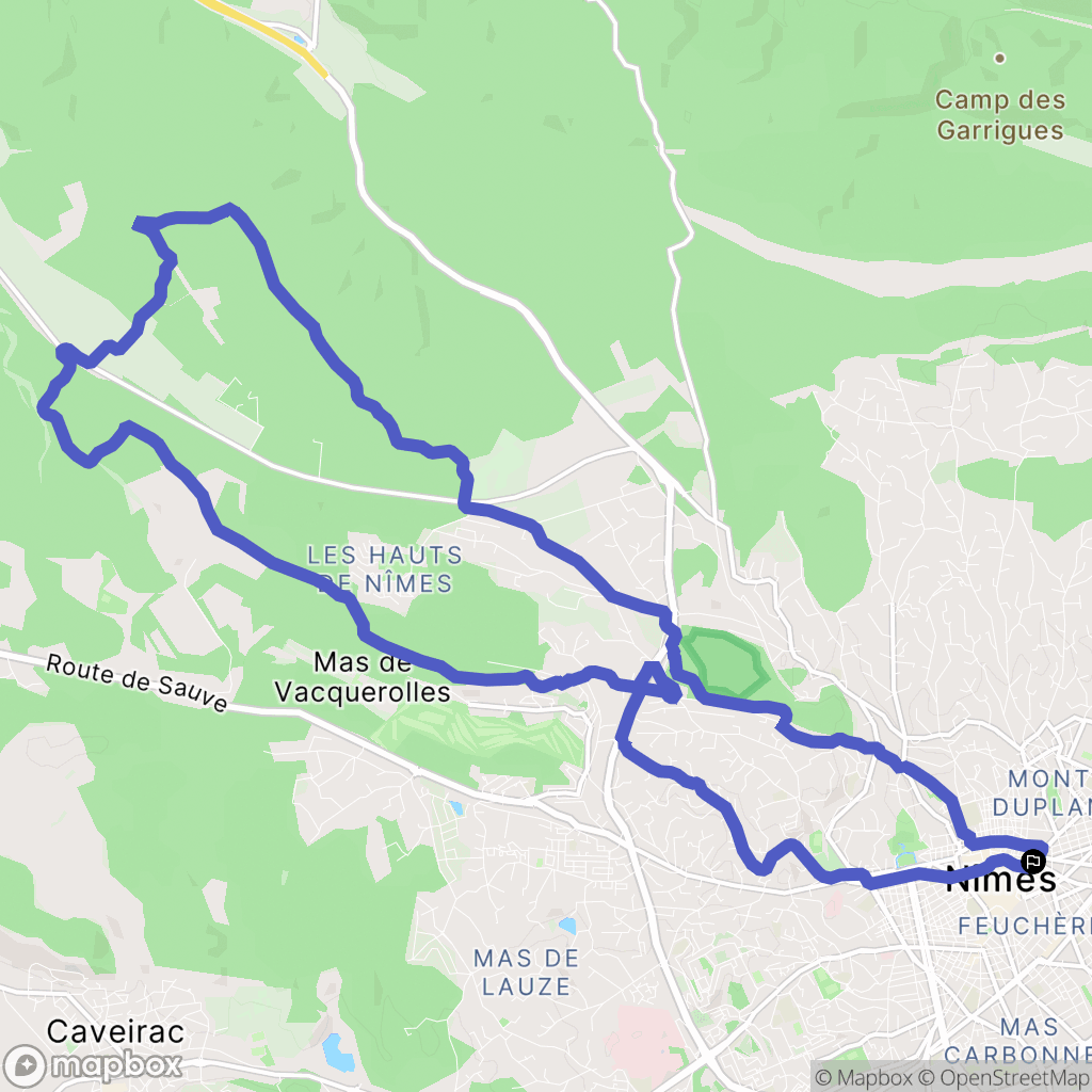 Nîmes : carte du parcours de randonnée - France