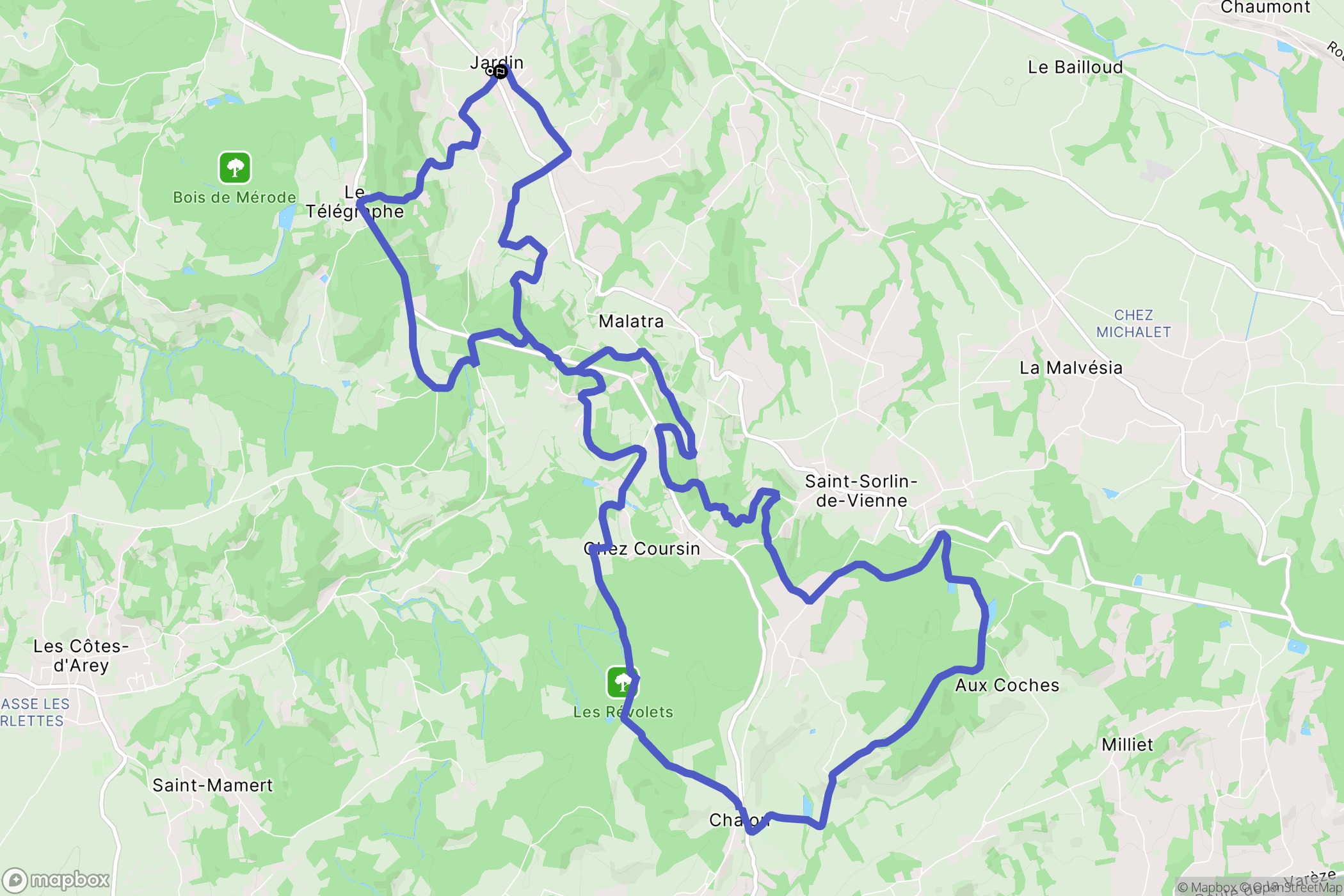 Jardin : carte du parcours de randonnée - France