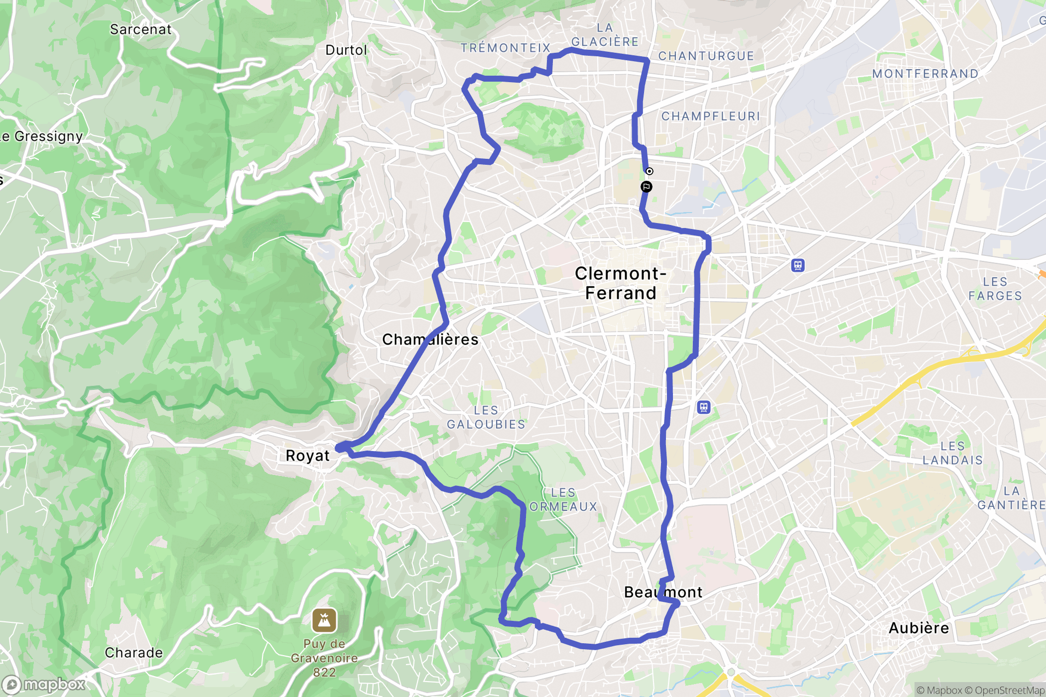 Clermont-Ferrand : carte du parcours de randonnée - France