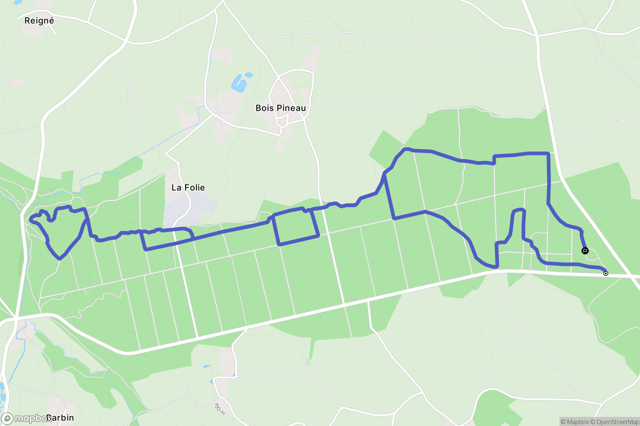 Souvigne : carte du parcours de randonnée - France