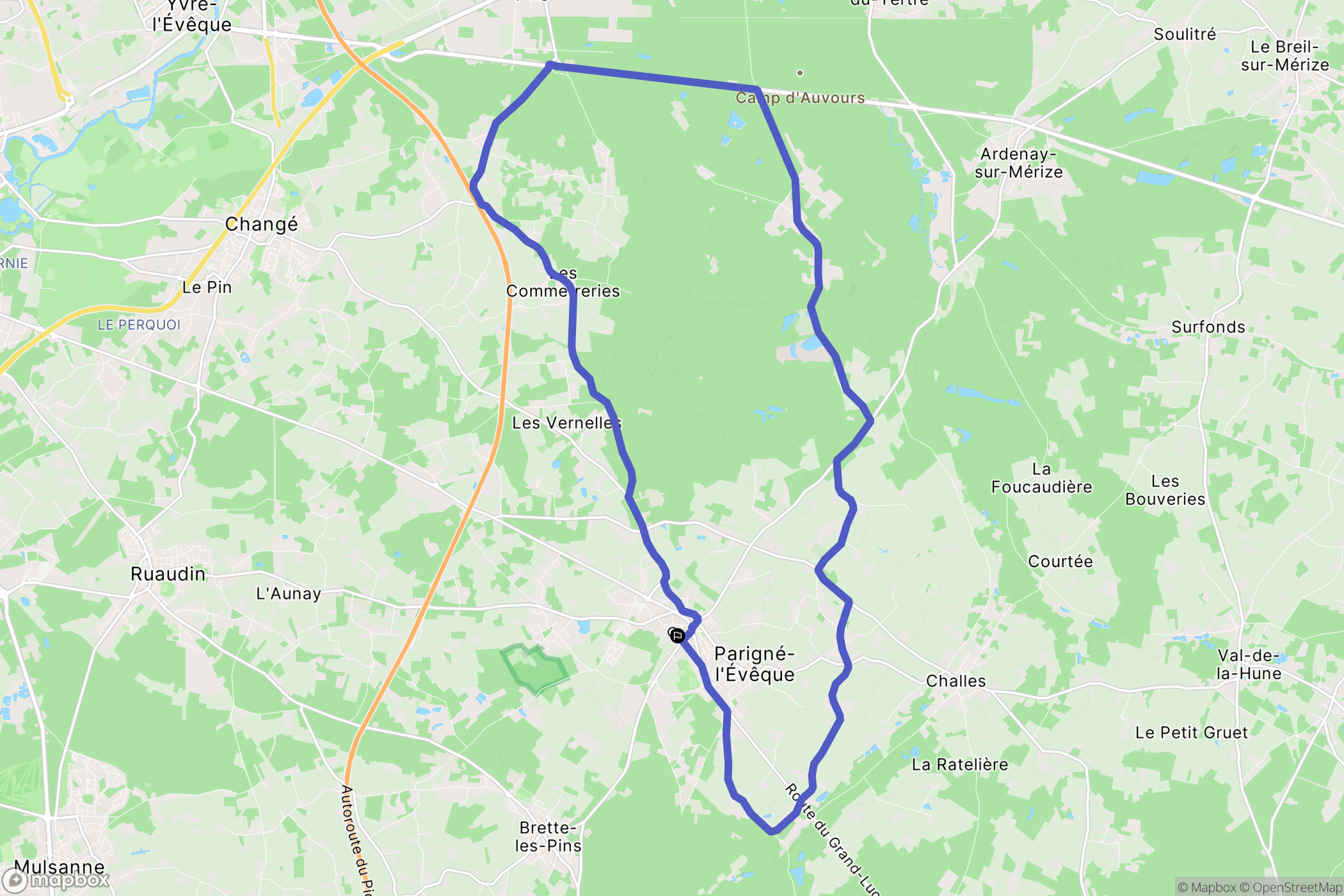 Parigné-l'Évêque : carte du parcours de randonnée - France