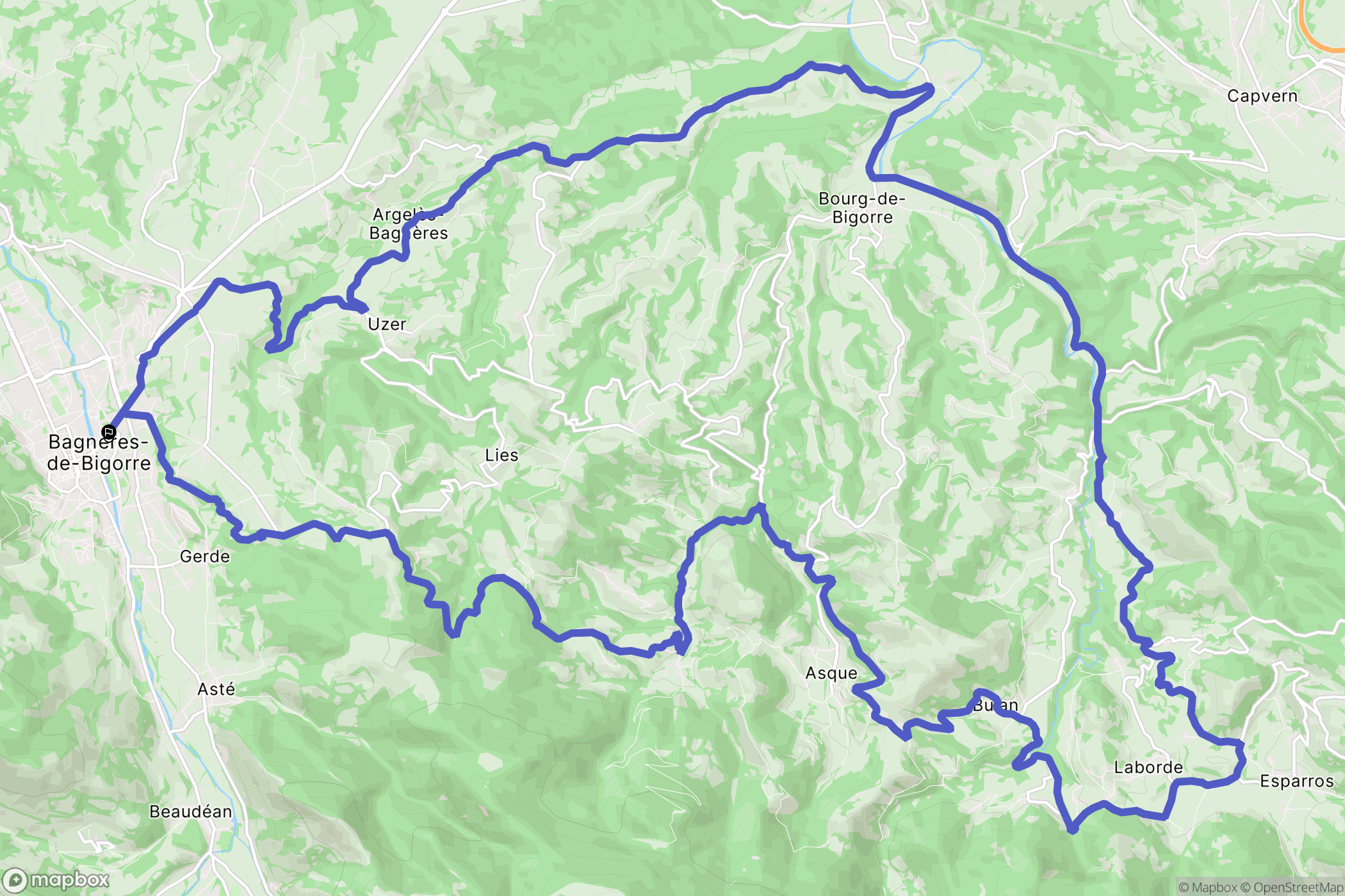 Bagnères-de-Bigorre : carte du parcours de randonnée - France