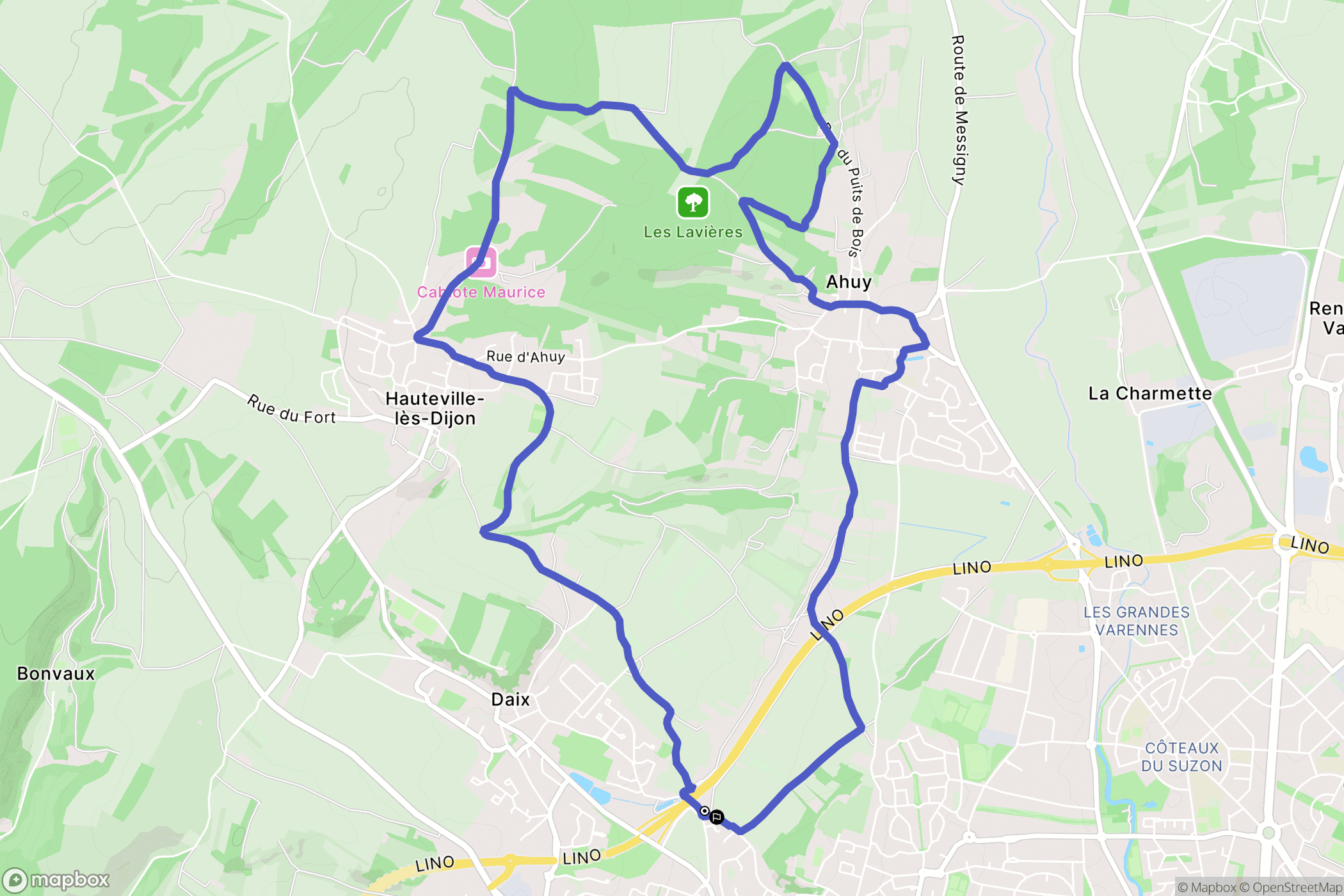Fontaine-lès-Dijon : carte du parcours de randonnée - France