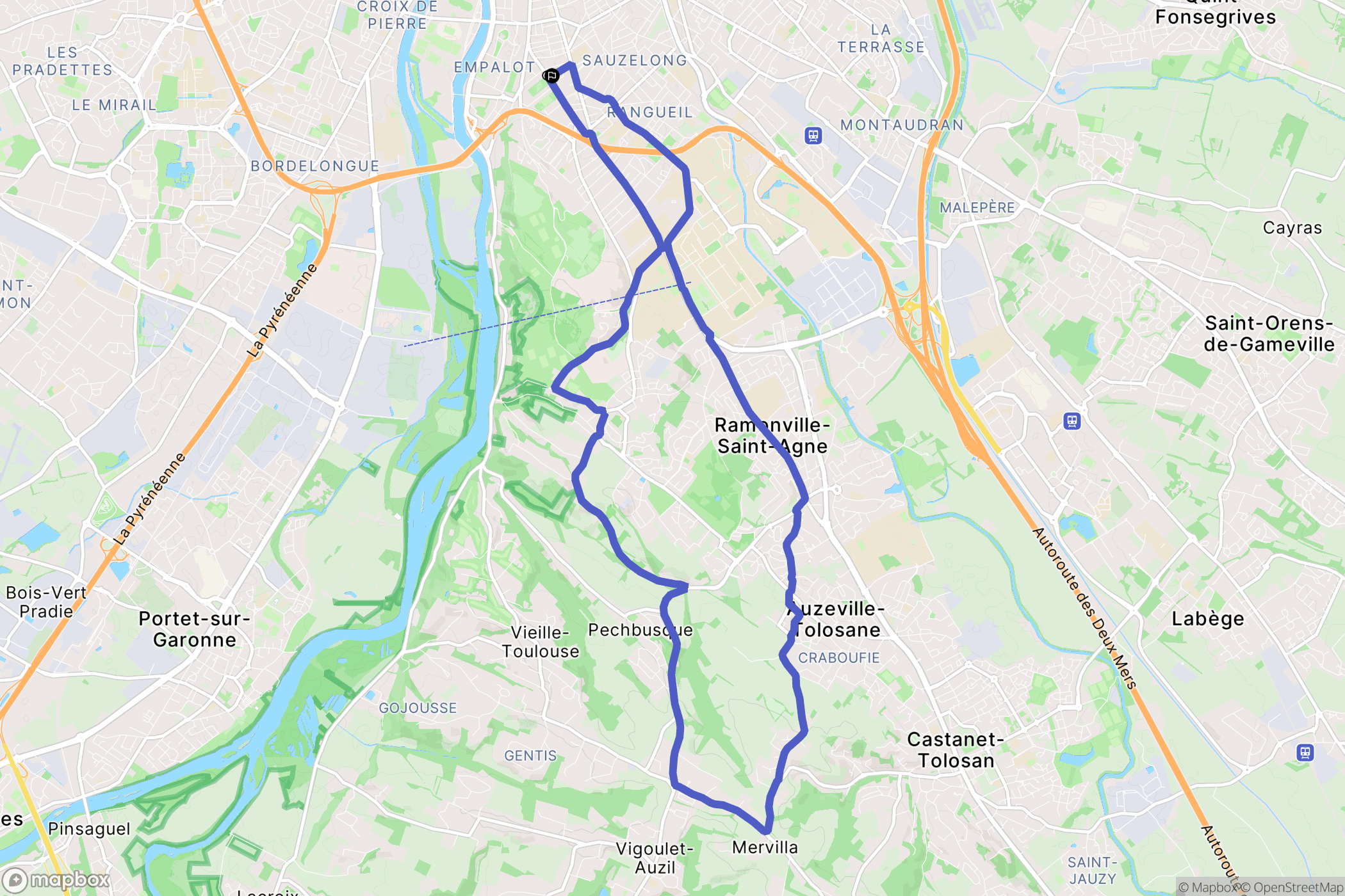 Toulouse : carte du parcours de randonnée - France