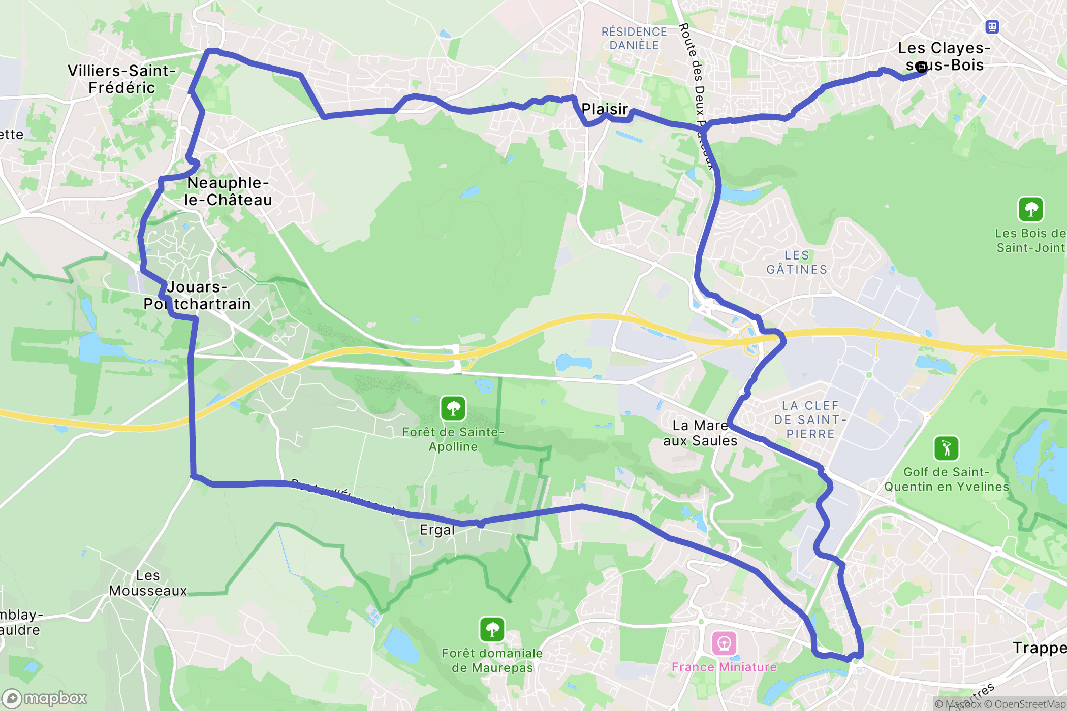 Les Clayes-sous-Bois : carte du parcours de randonnée - France