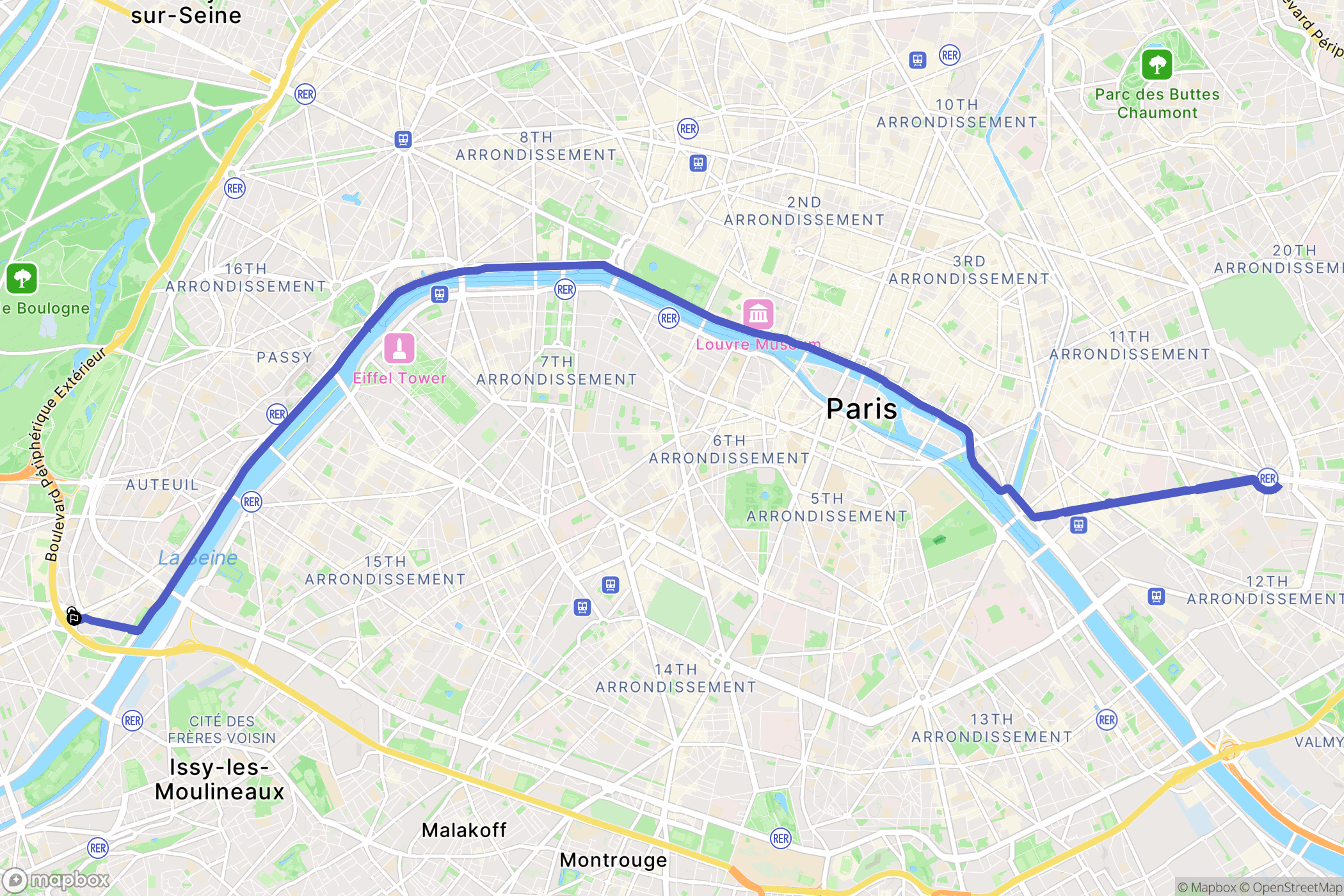 Paris : carte du parcours de randonnée - France