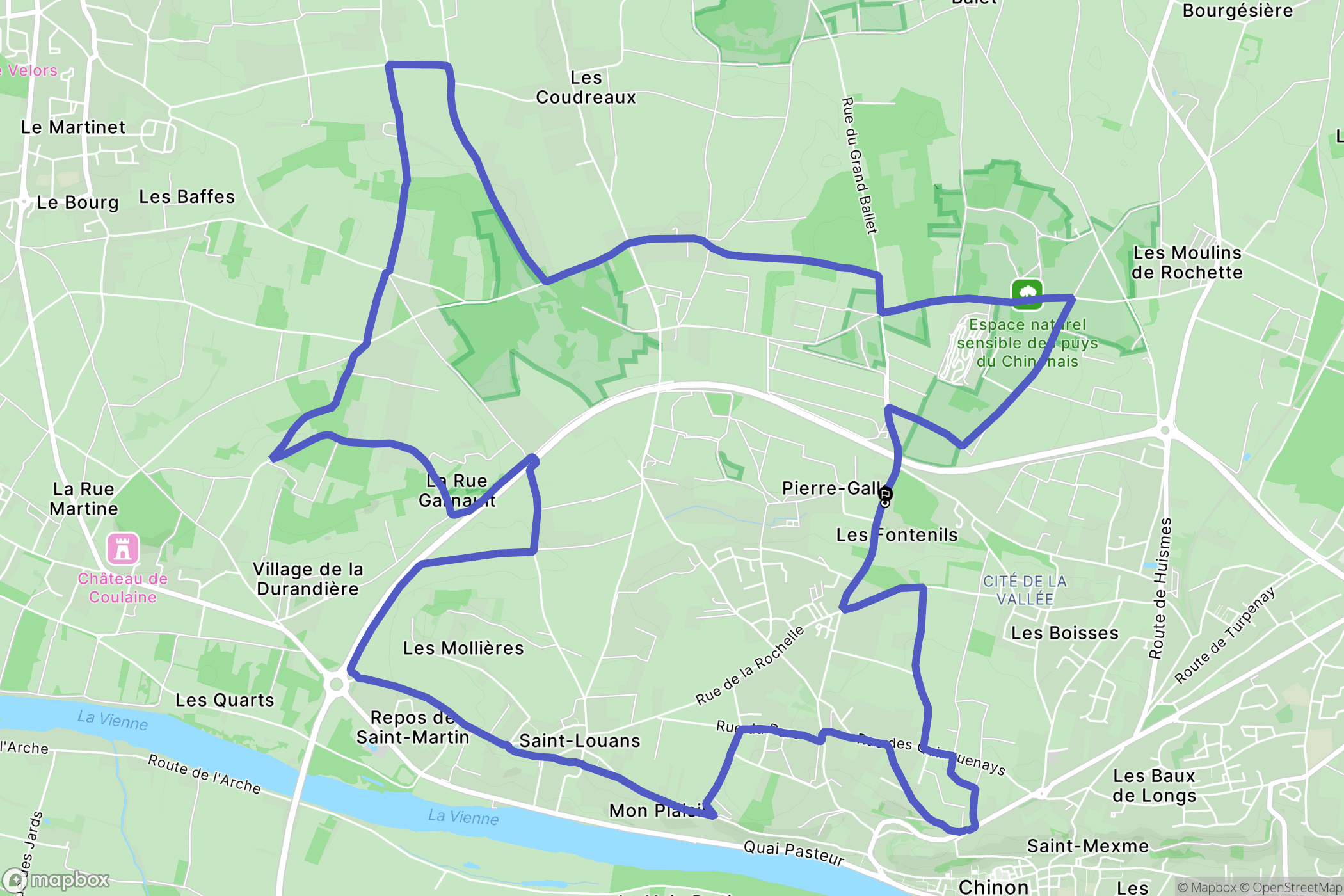 Chinon : carte du parcours de randonnée - France