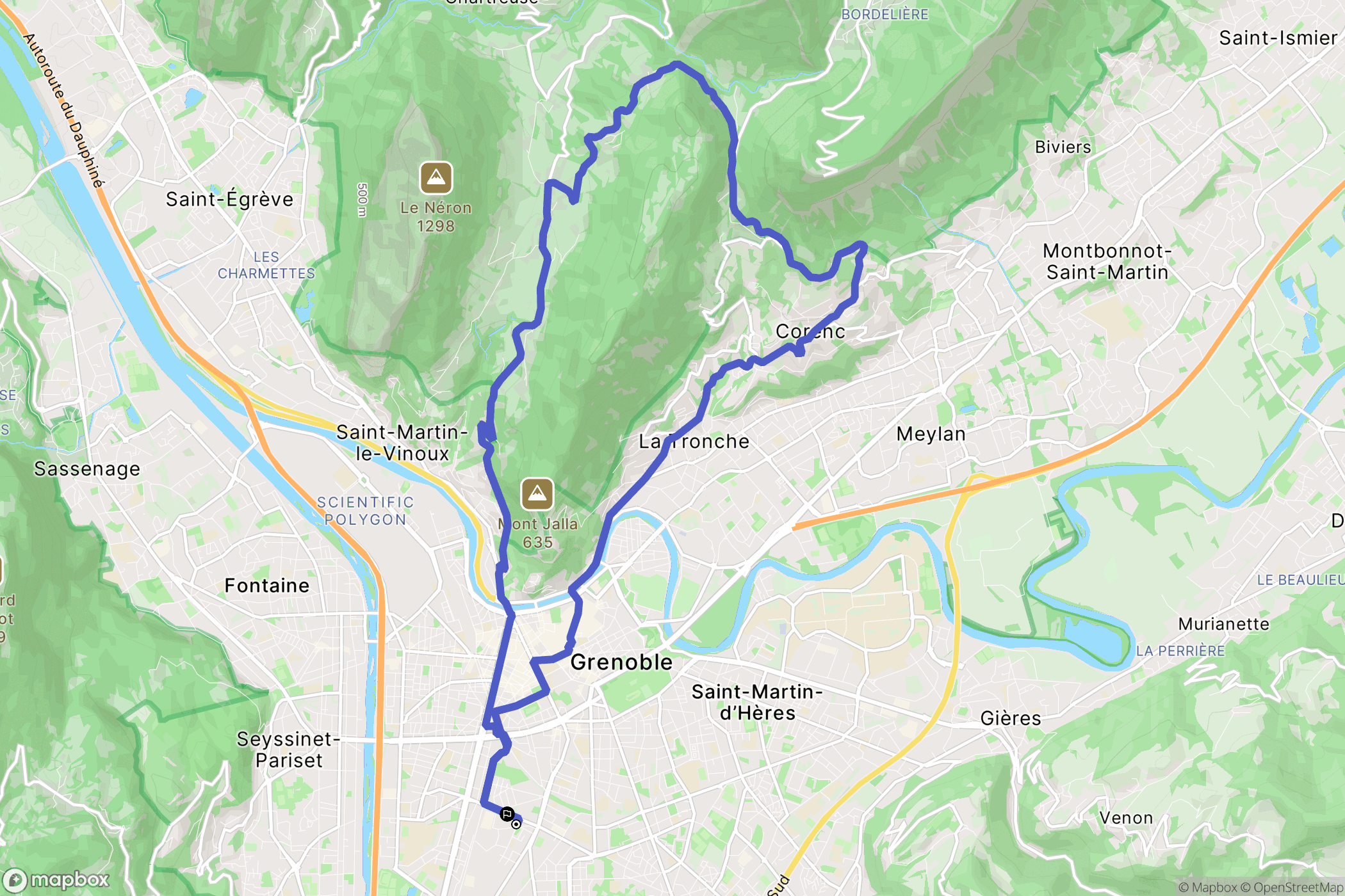 Grenoble : carte du parcours de randonnée - France