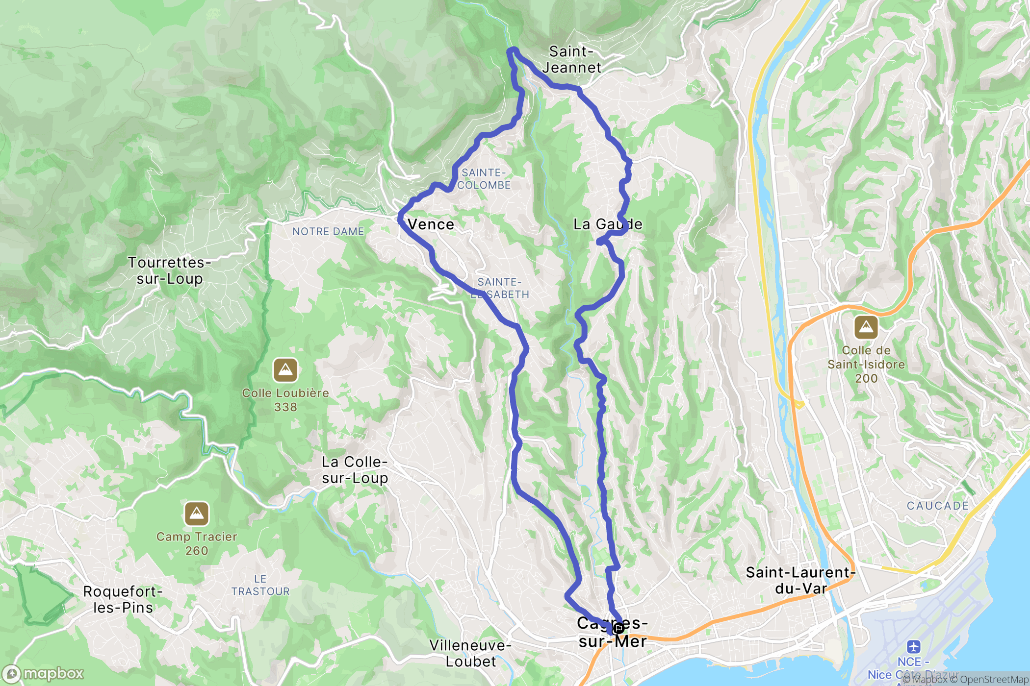 Cagnes-sur-Mer : carte du parcours de randonnée - France