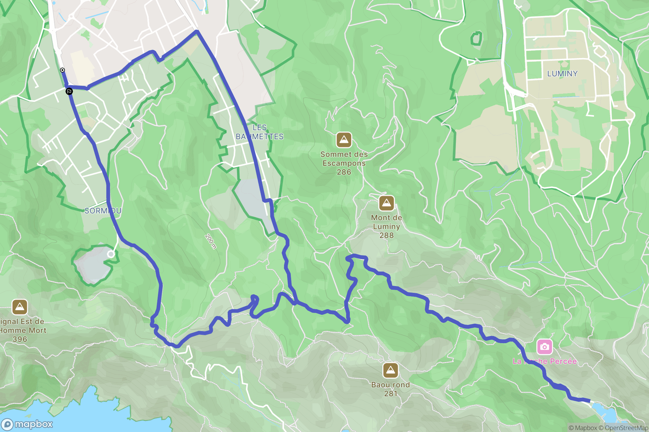 Marseille : carte du parcours de randonnée - France