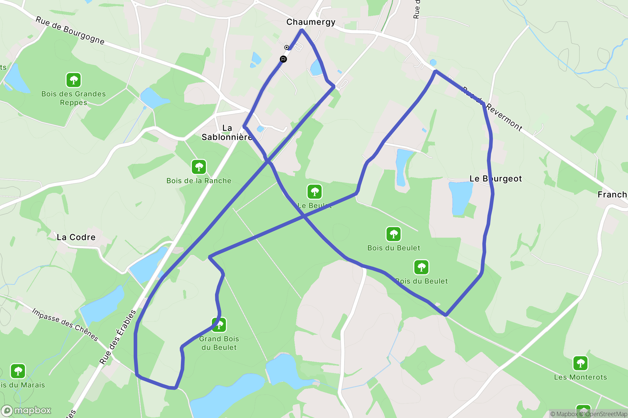 Chaumergy : carte du parcours de randonnée - France