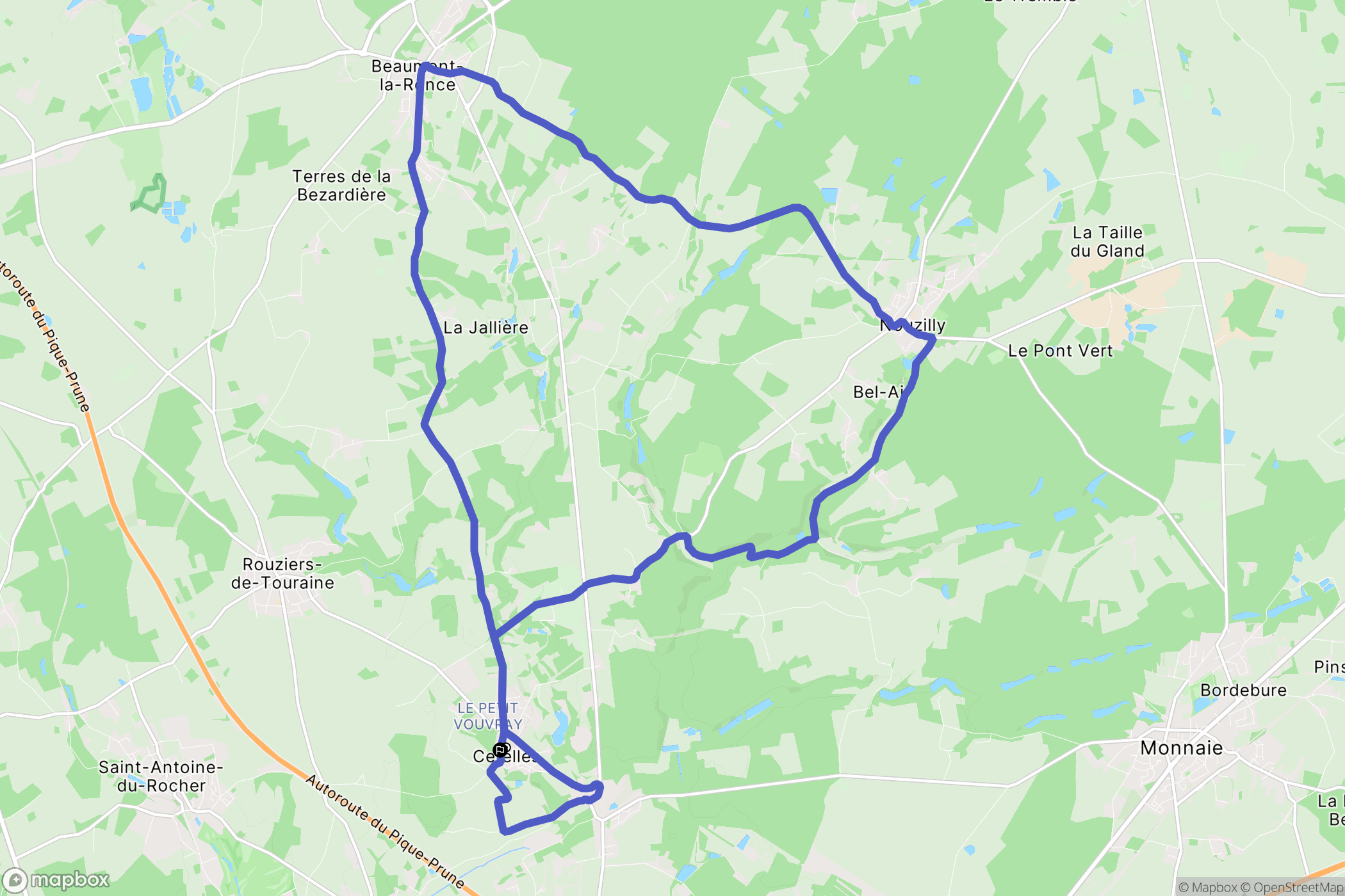 Cerelles : carte du parcours de randonnée - France