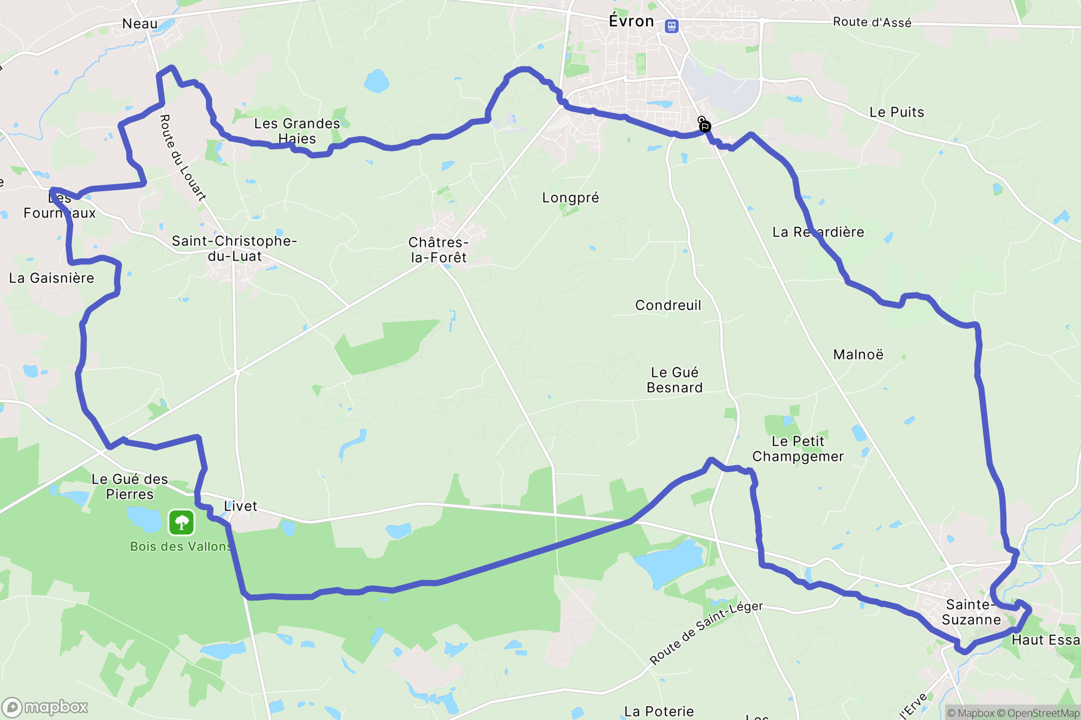 Évron : carte du parcours de randonnée - France