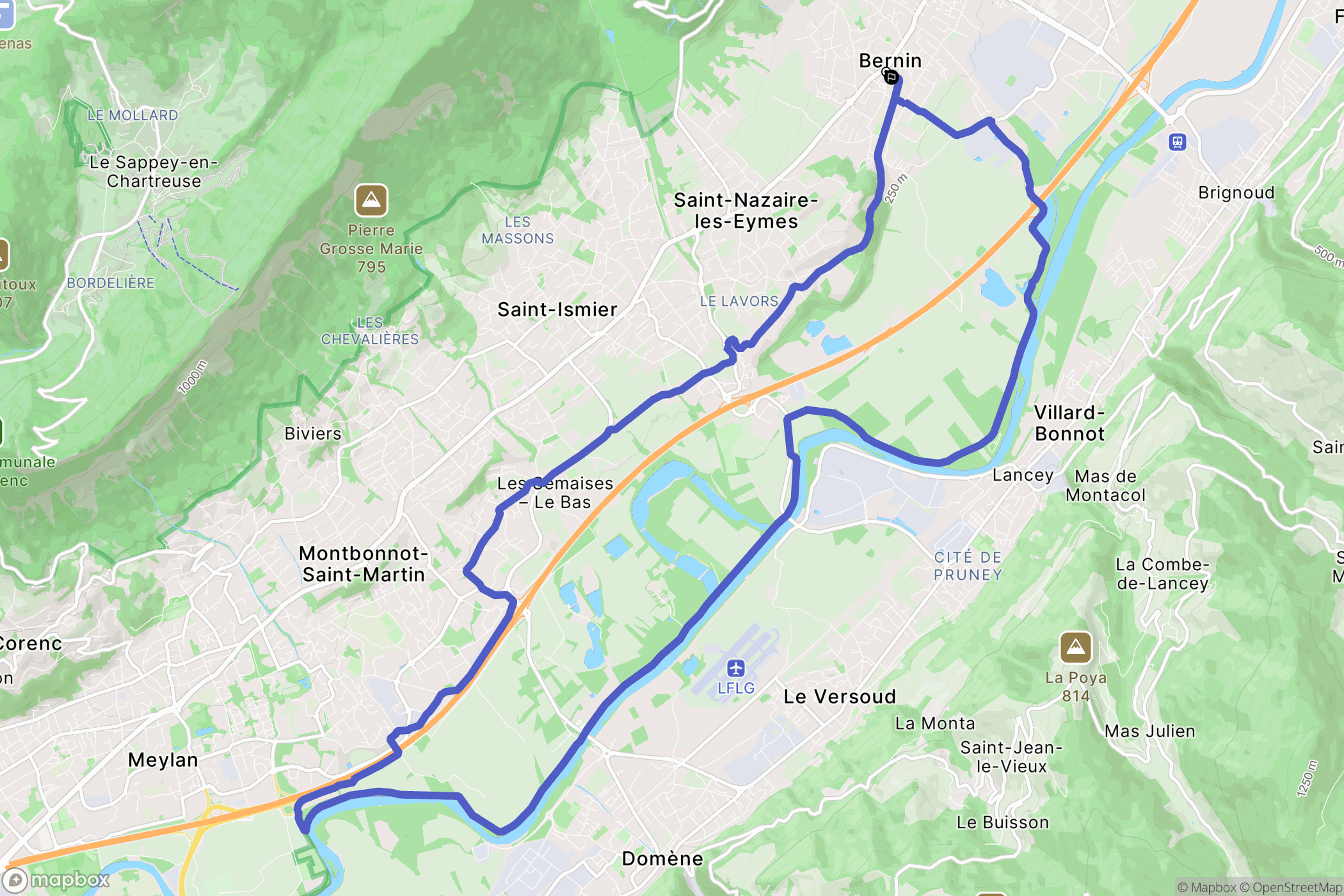 Bernin : carte du parcours de randonnée - France
