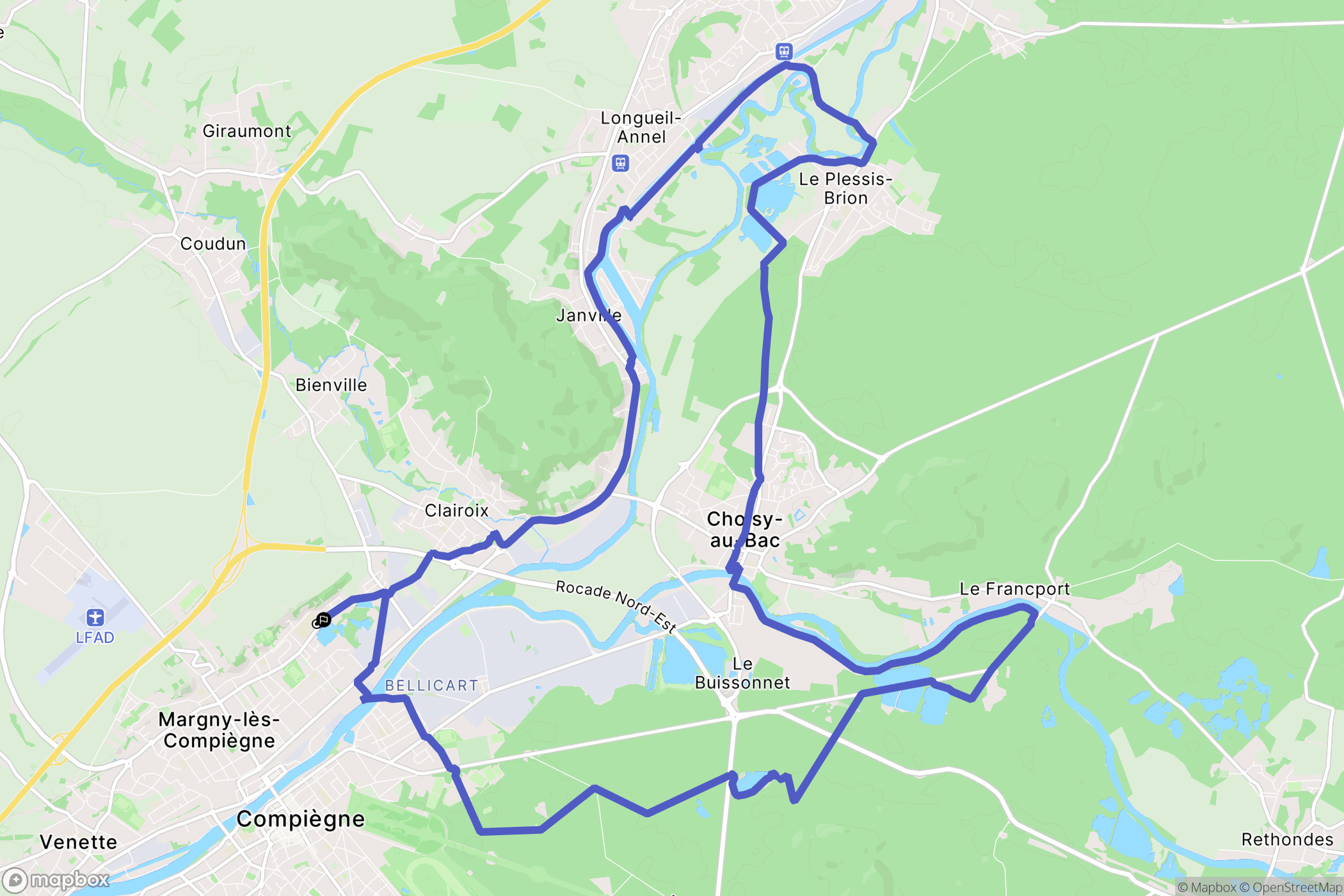 Margny-lès-Compiègne : carte du parcours de randonnée - France