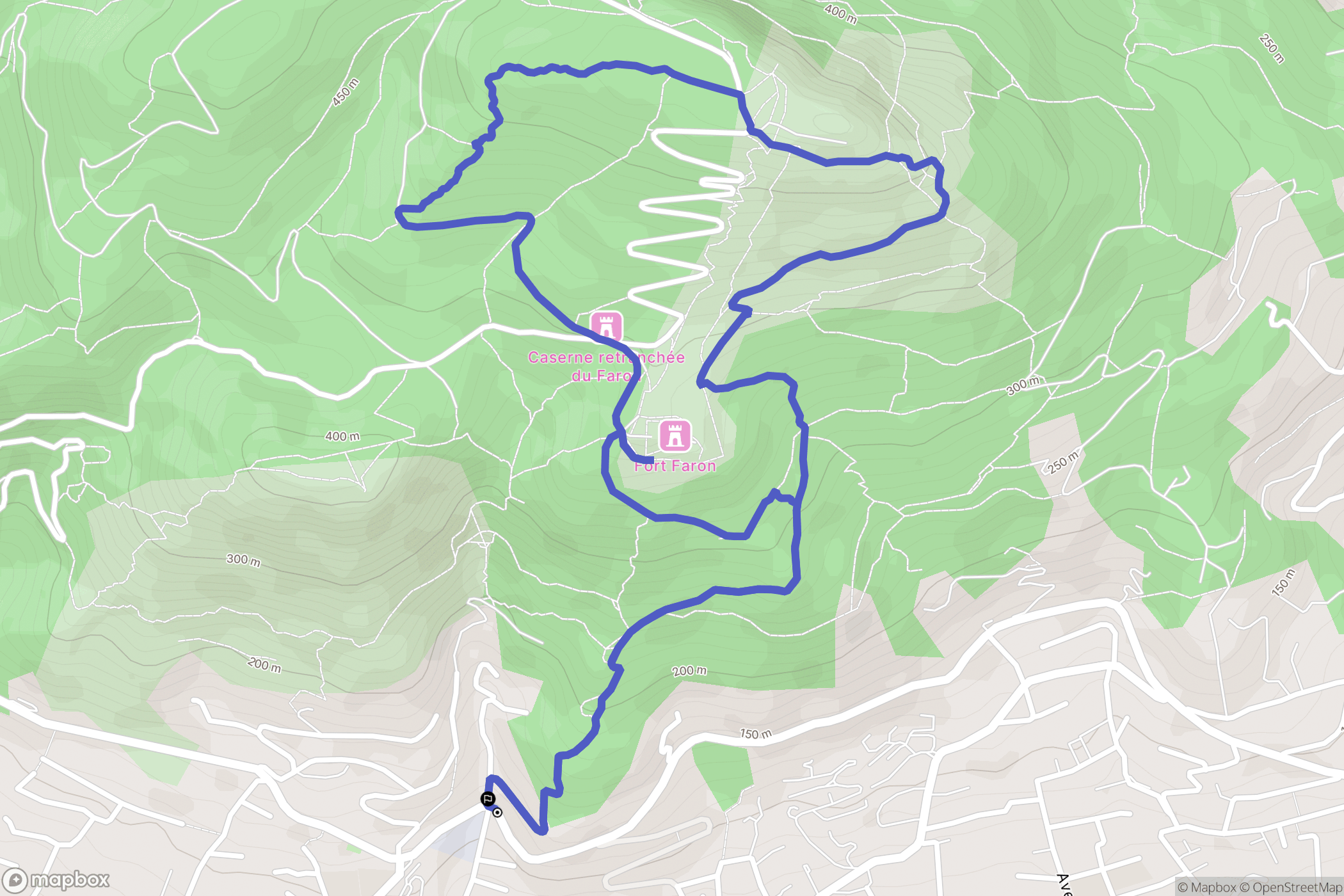 Toulon : carte du parcours de randonnée - France