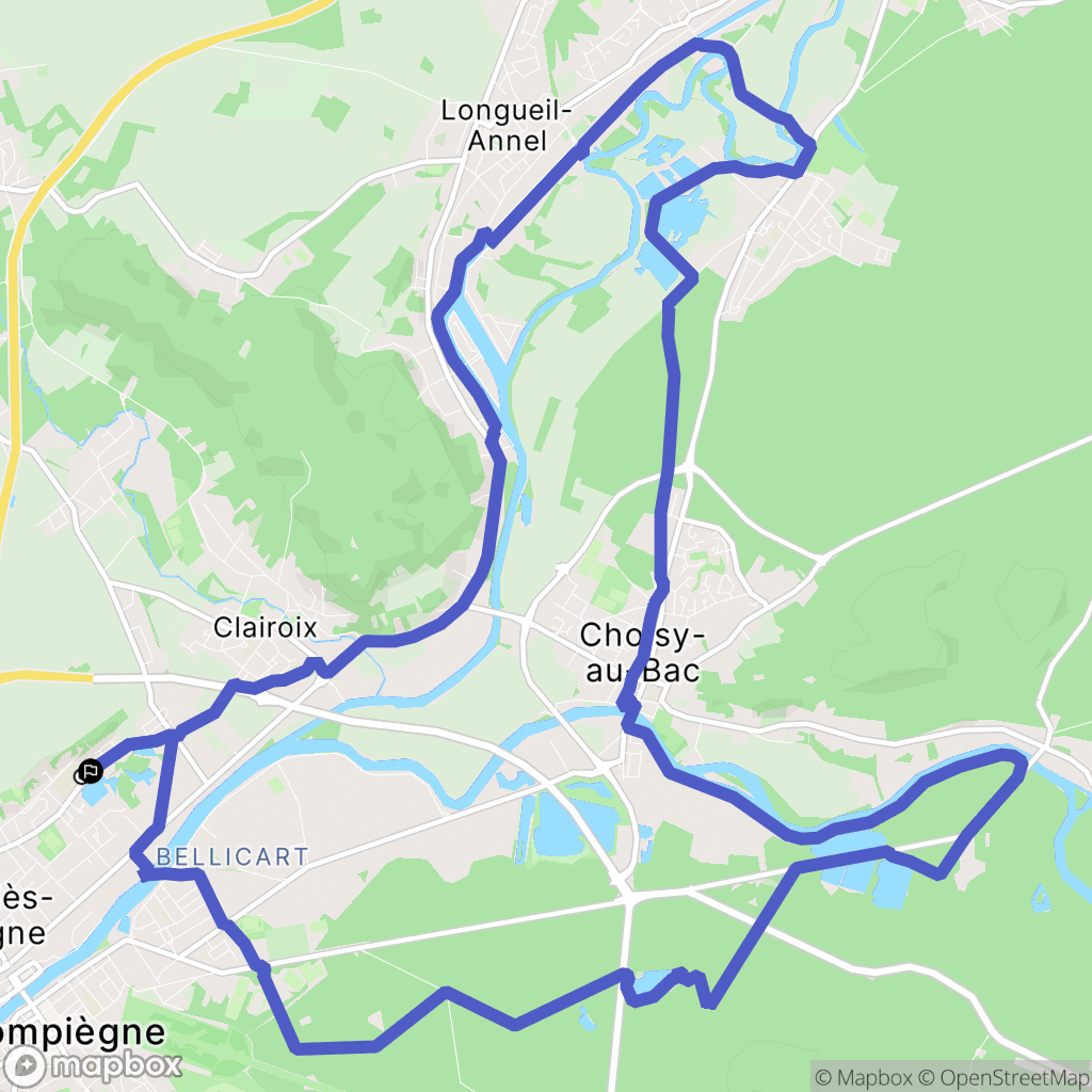 Margny-lès-Compiègne : carte du parcours de randonnée - France