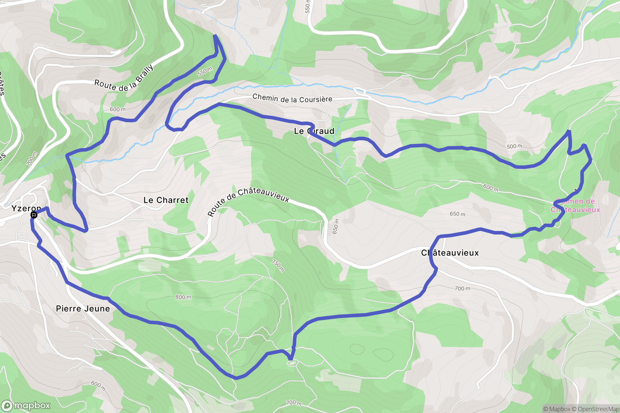 Yzeron : carte du parcours de randonnée - France