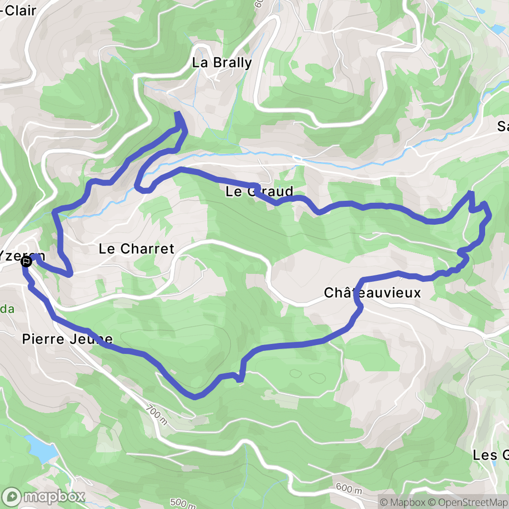 Yzeron : carte du parcours de randonnée - France