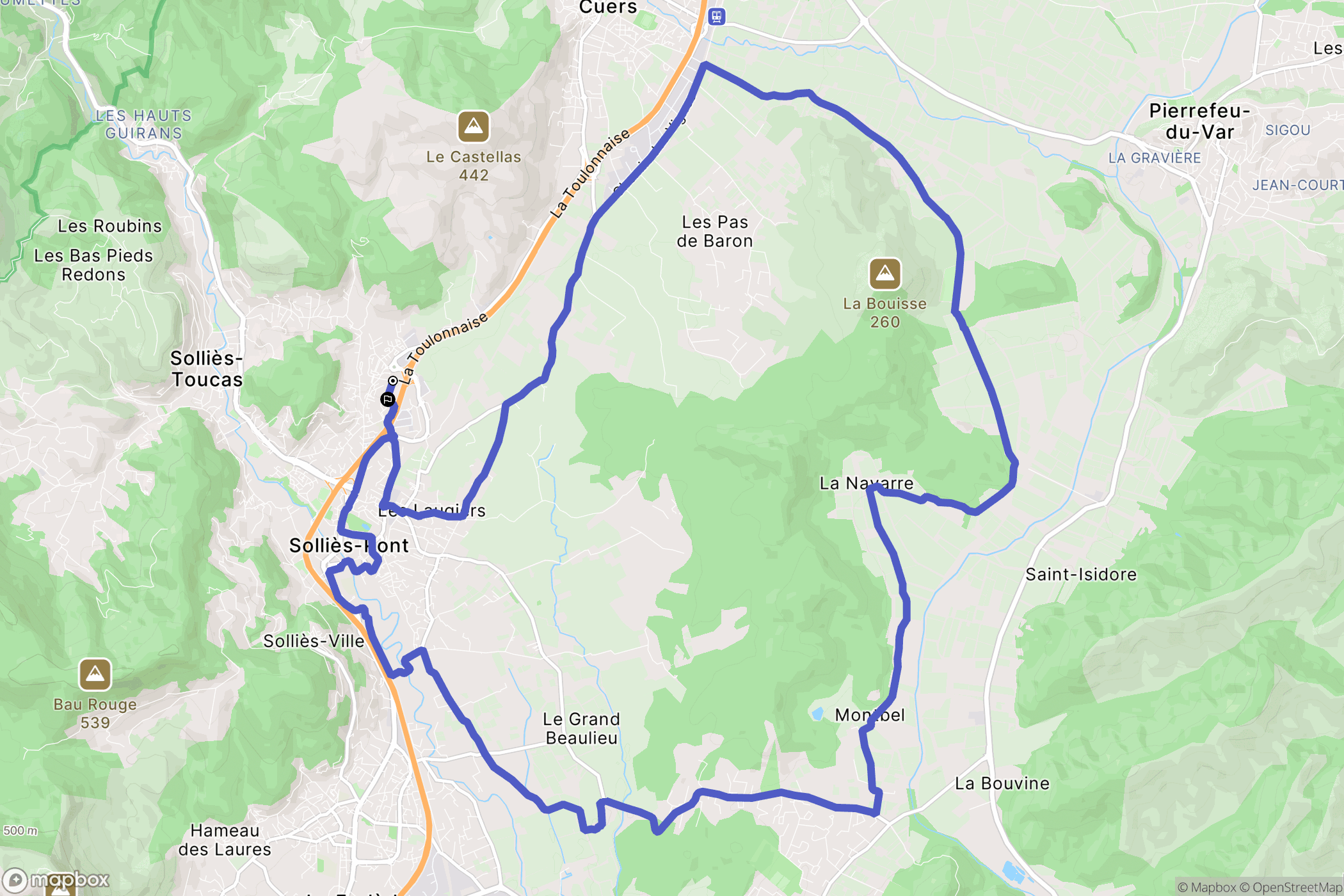 Solliès-Pont : carte du parcours de randonnée - France