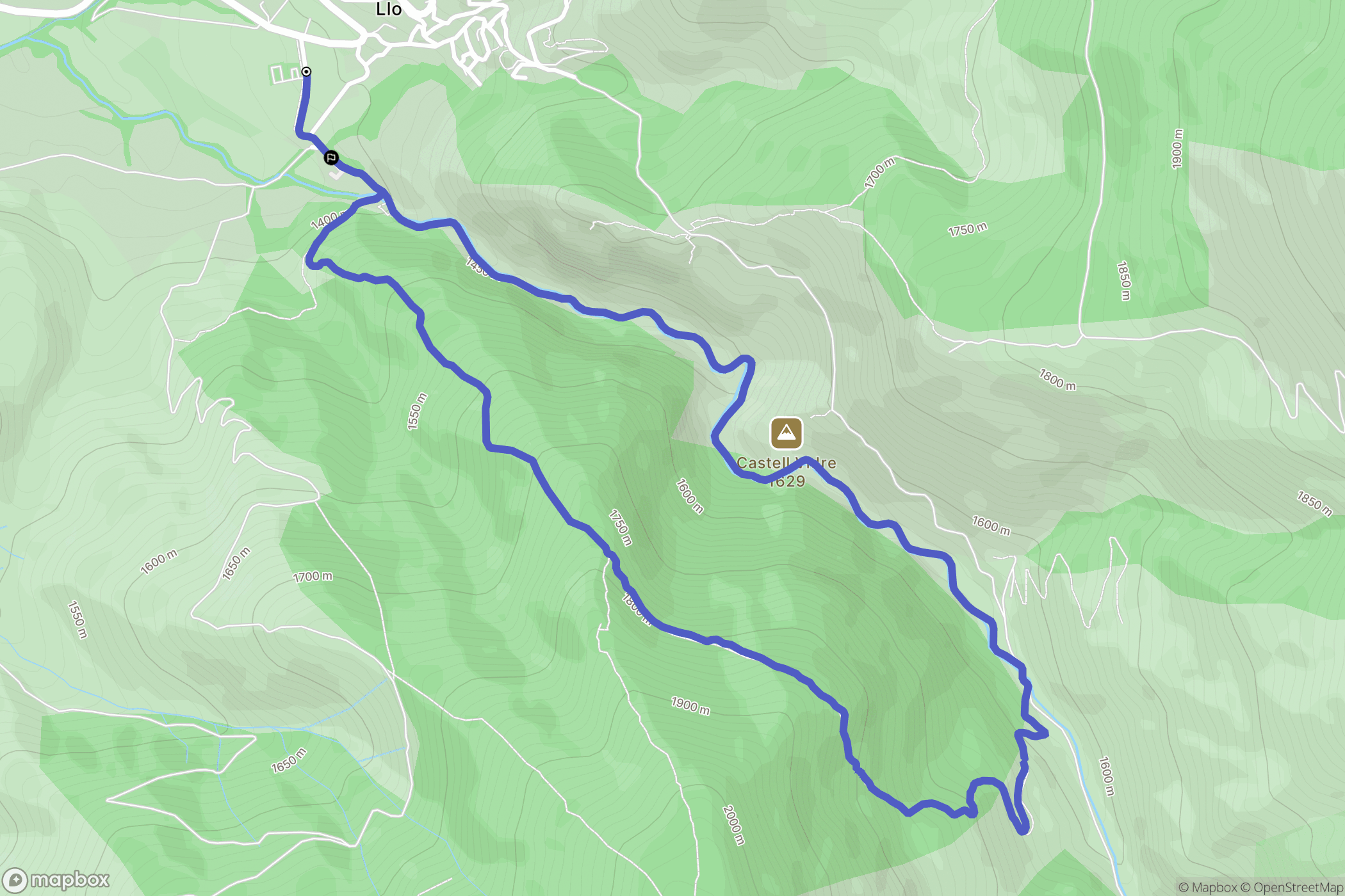 Llo : carte du parcours de randonnée - France