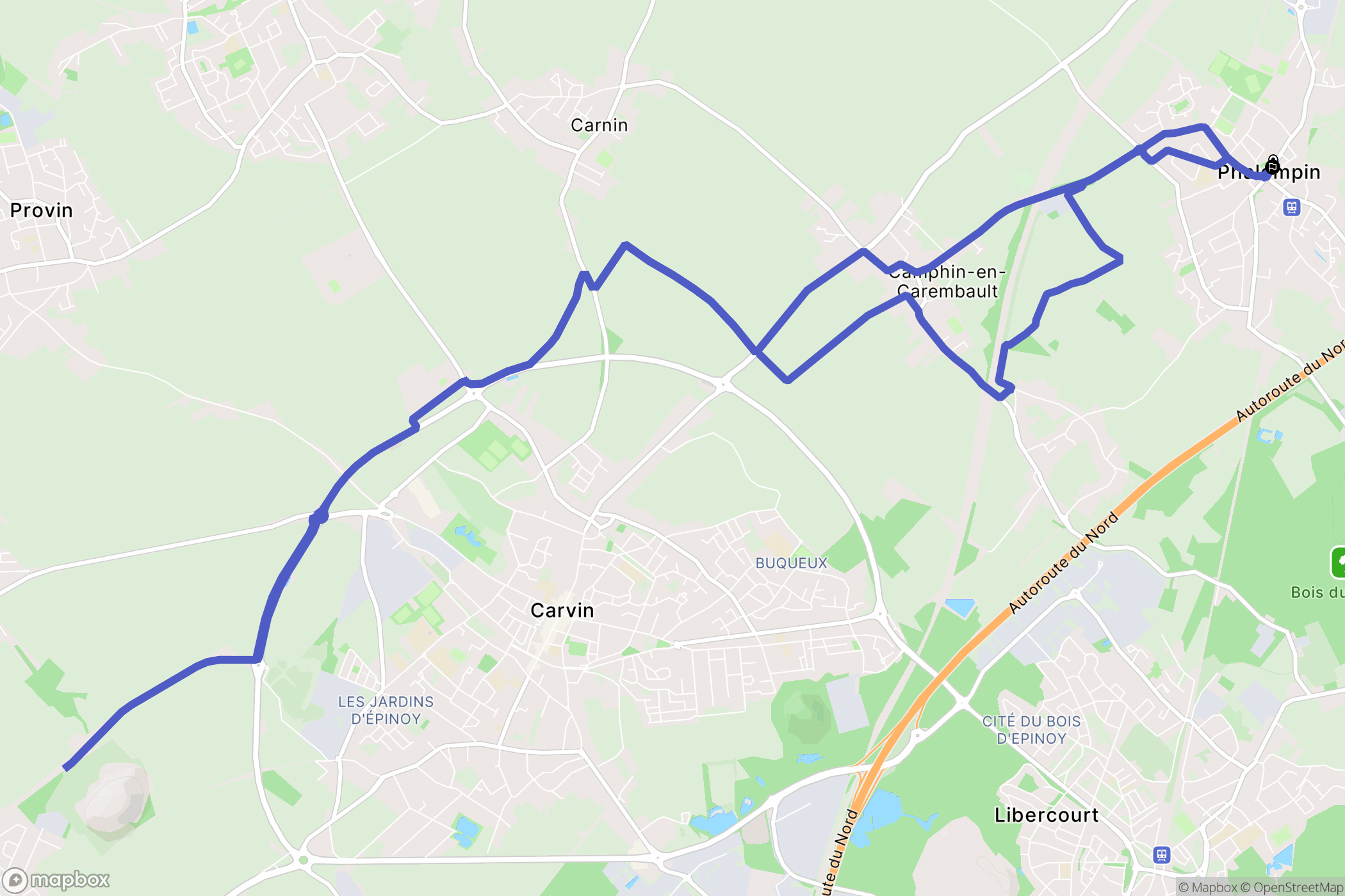 Phalempin : carte du parcours de randonnée - France